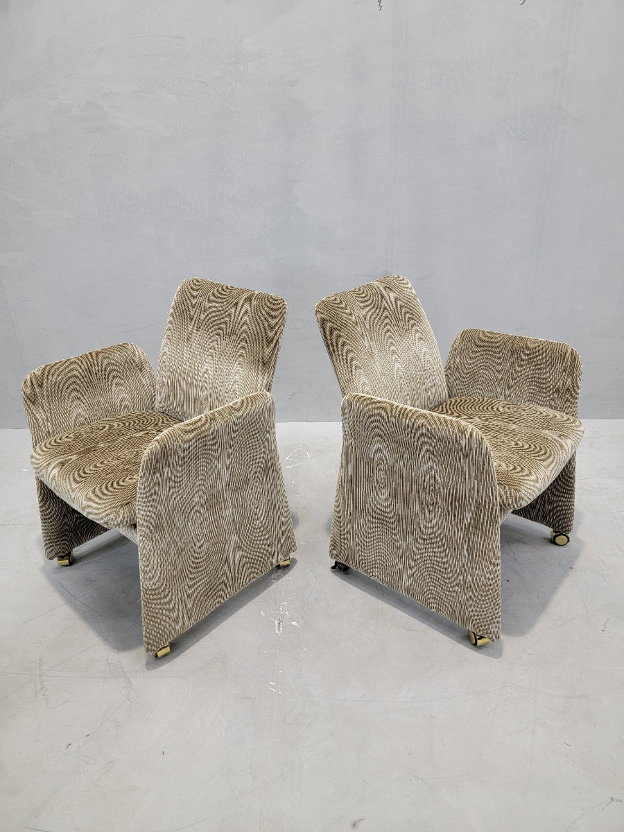 Vintage Postmodern Tilting Club Chairs By Chromcraft Newly Upholstered in Chenille