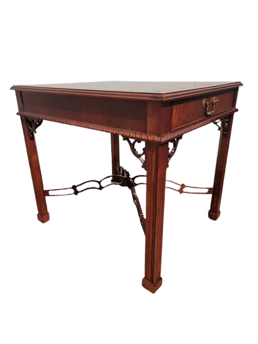 Vintage Drexel Heritage Chippendale Banded-Top Flame Mahogany Accent Tables - Set of 2