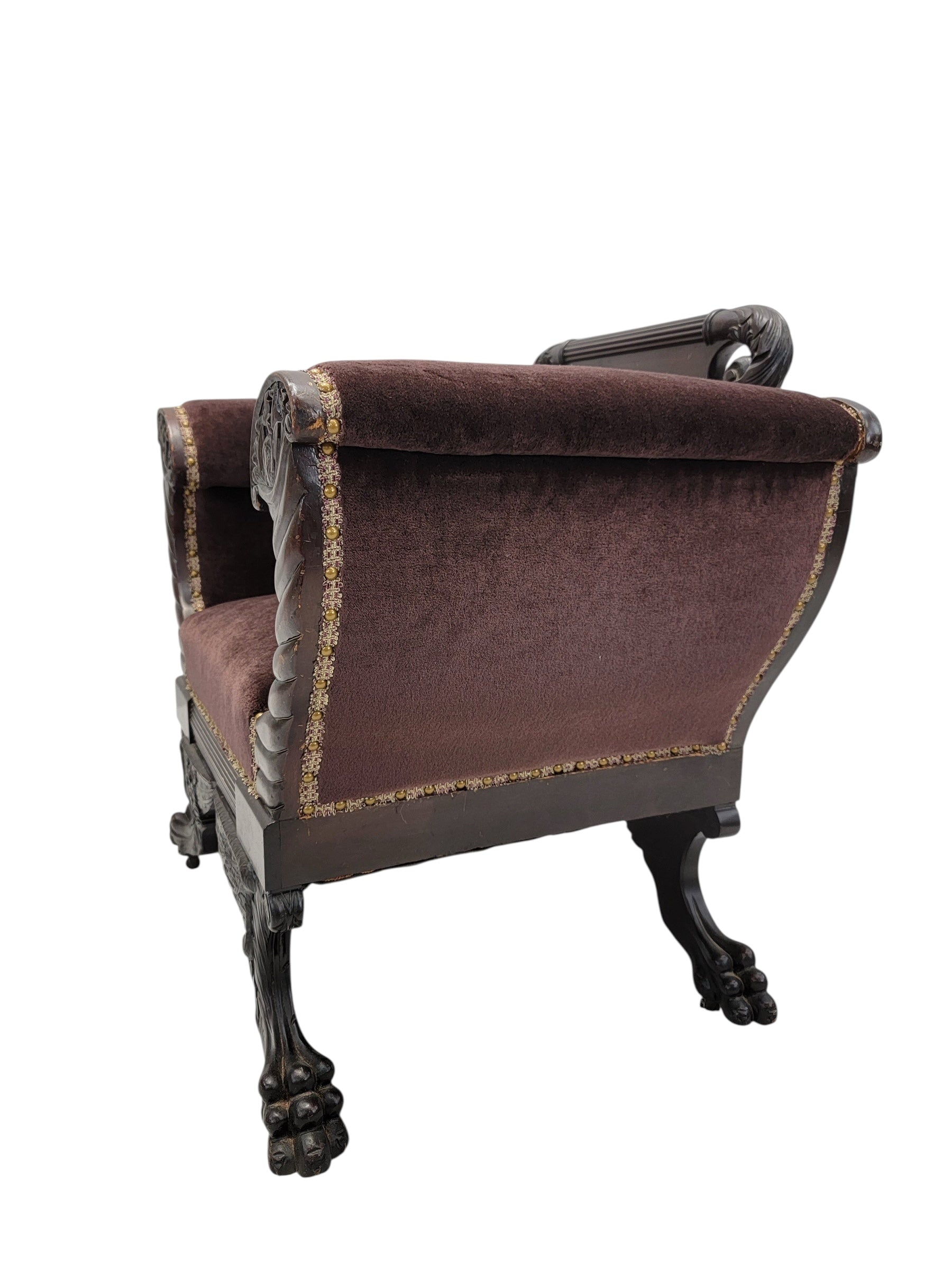 American Empire Mahogany Armchair Newly Reupholstered in Mohair