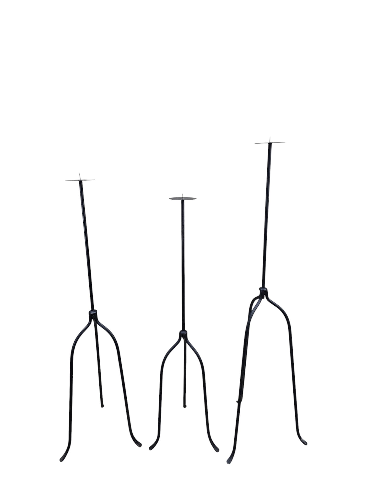Vintage Black Iron Nail-Top Candle Stands – Set of 3