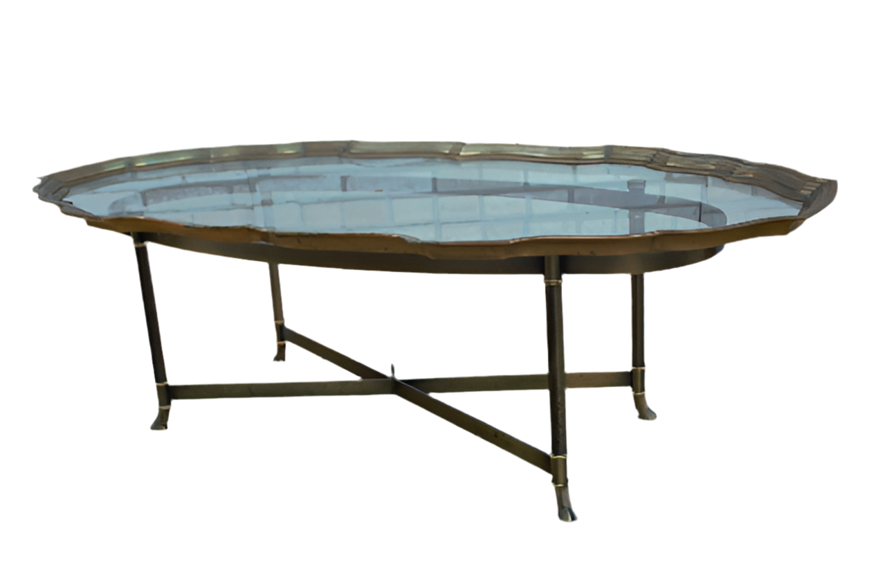 Hollywood Regency Labarge Brass Tray Top Oval Coffee Table