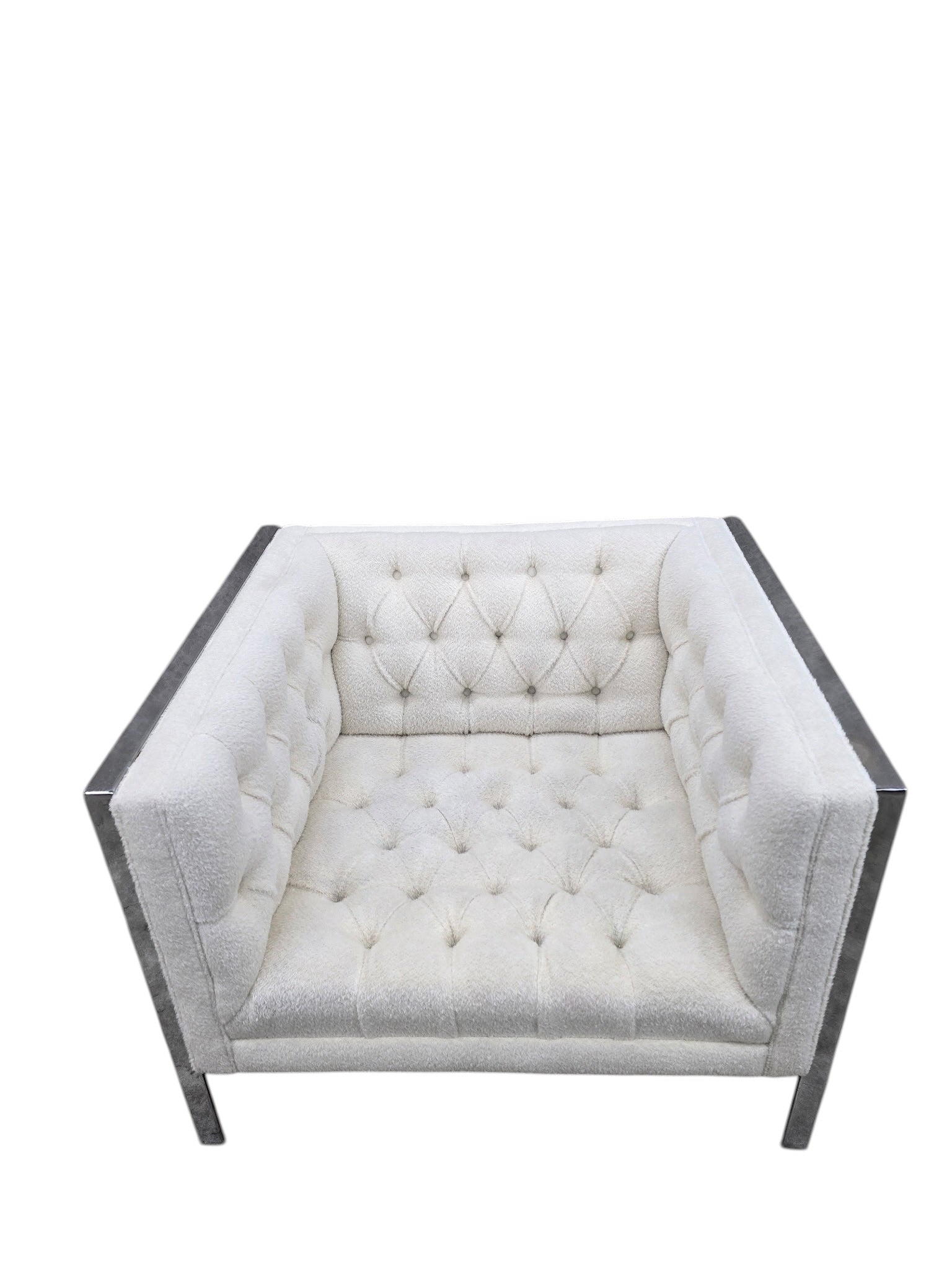 New - MCM Milo Baughman Style Chrome Base Cube Lounge Chair