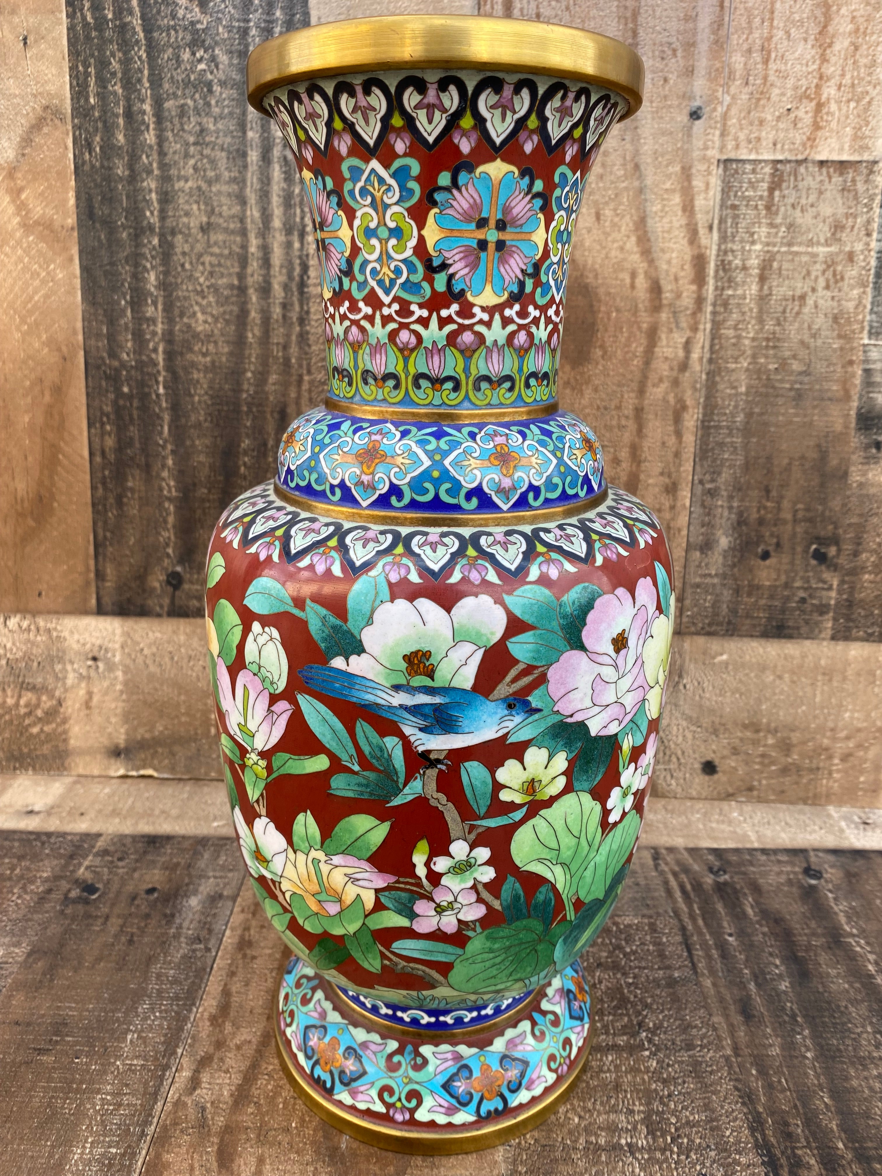 Vintage Chinese Cloisonné Floral Design Vase