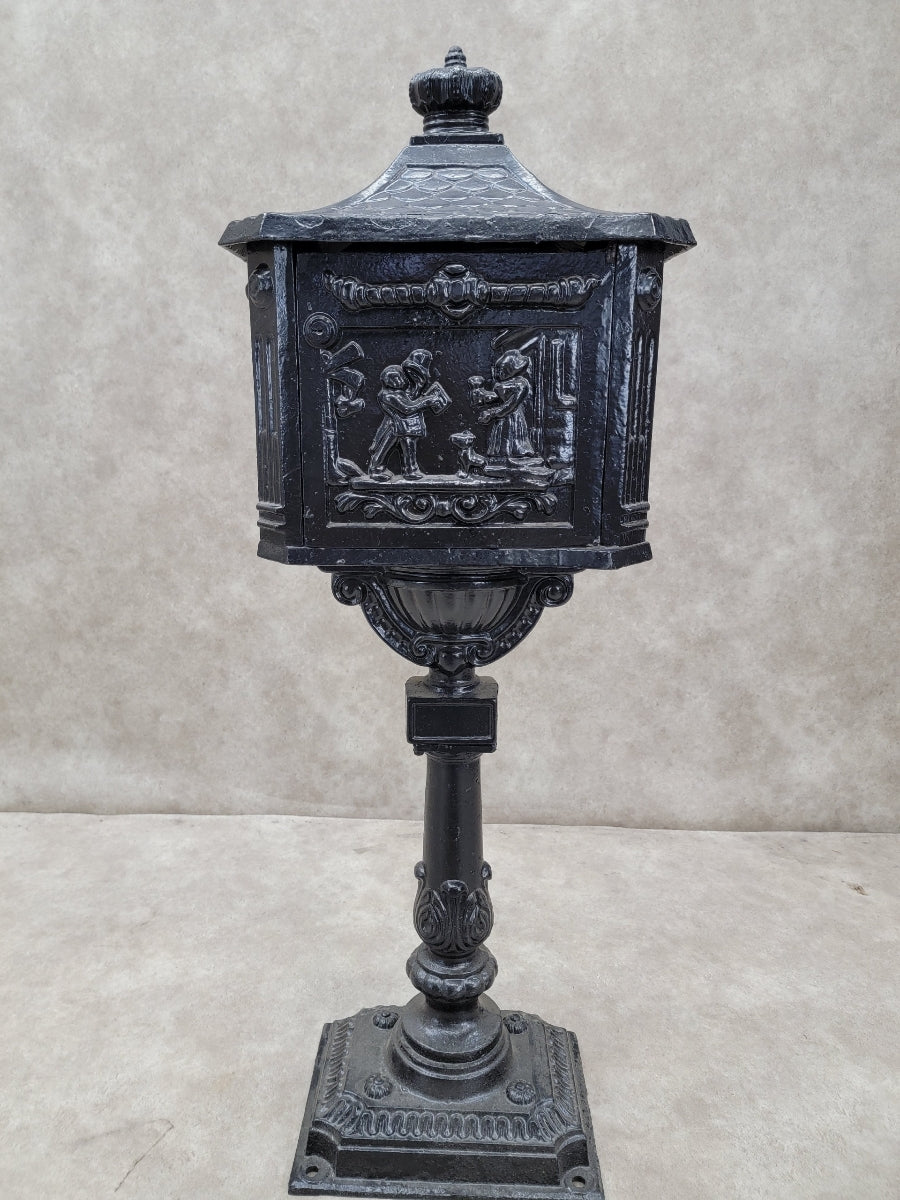 Antique Victorian Cast Iron Pedestal Floor Mount Mailbox