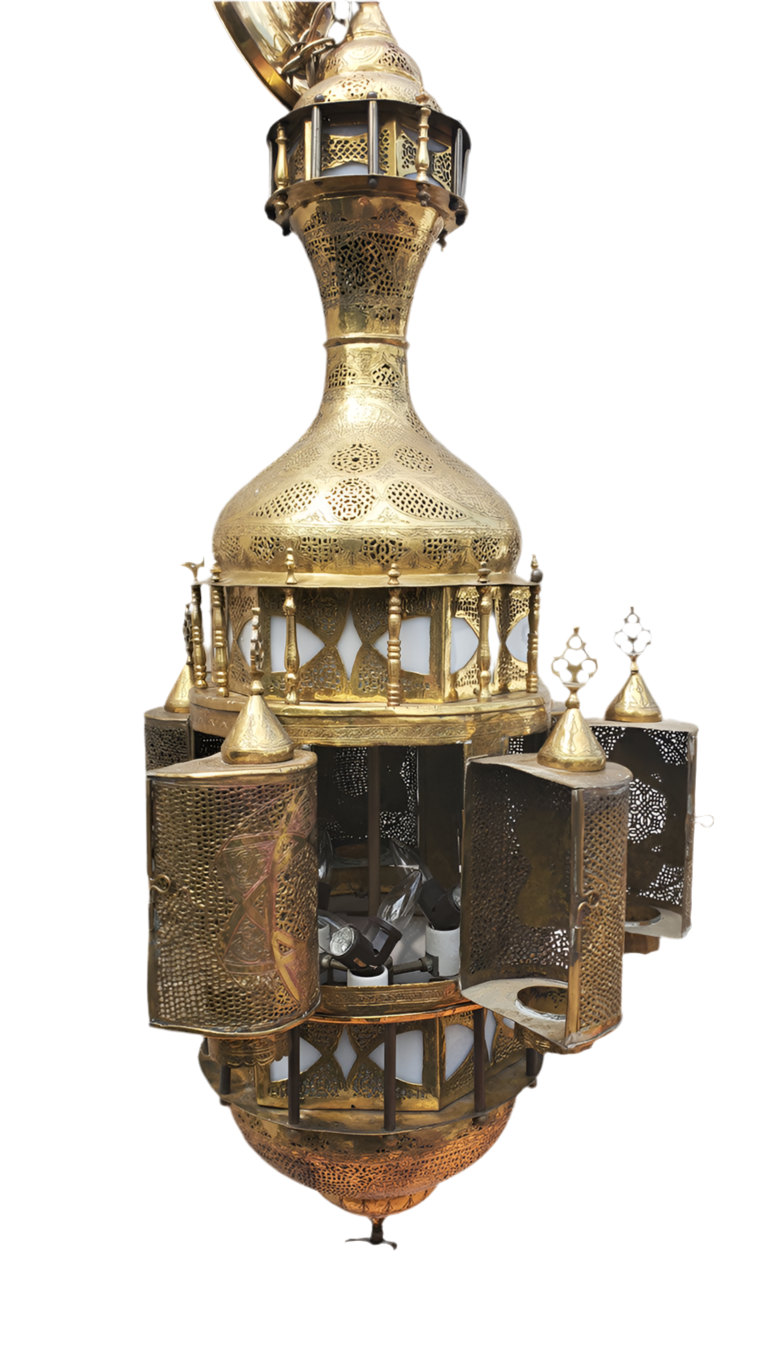Antique Large Moorish Style Pierced Brass Chandelier