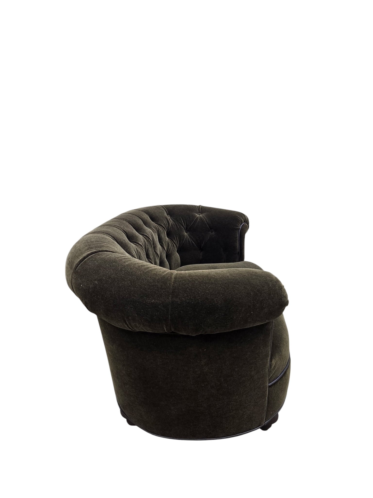 NEW - Hollywood Regency Tufted Barrel Back Loveseats Newly Reupholstered in Dark Chocolate Mohair – Pair