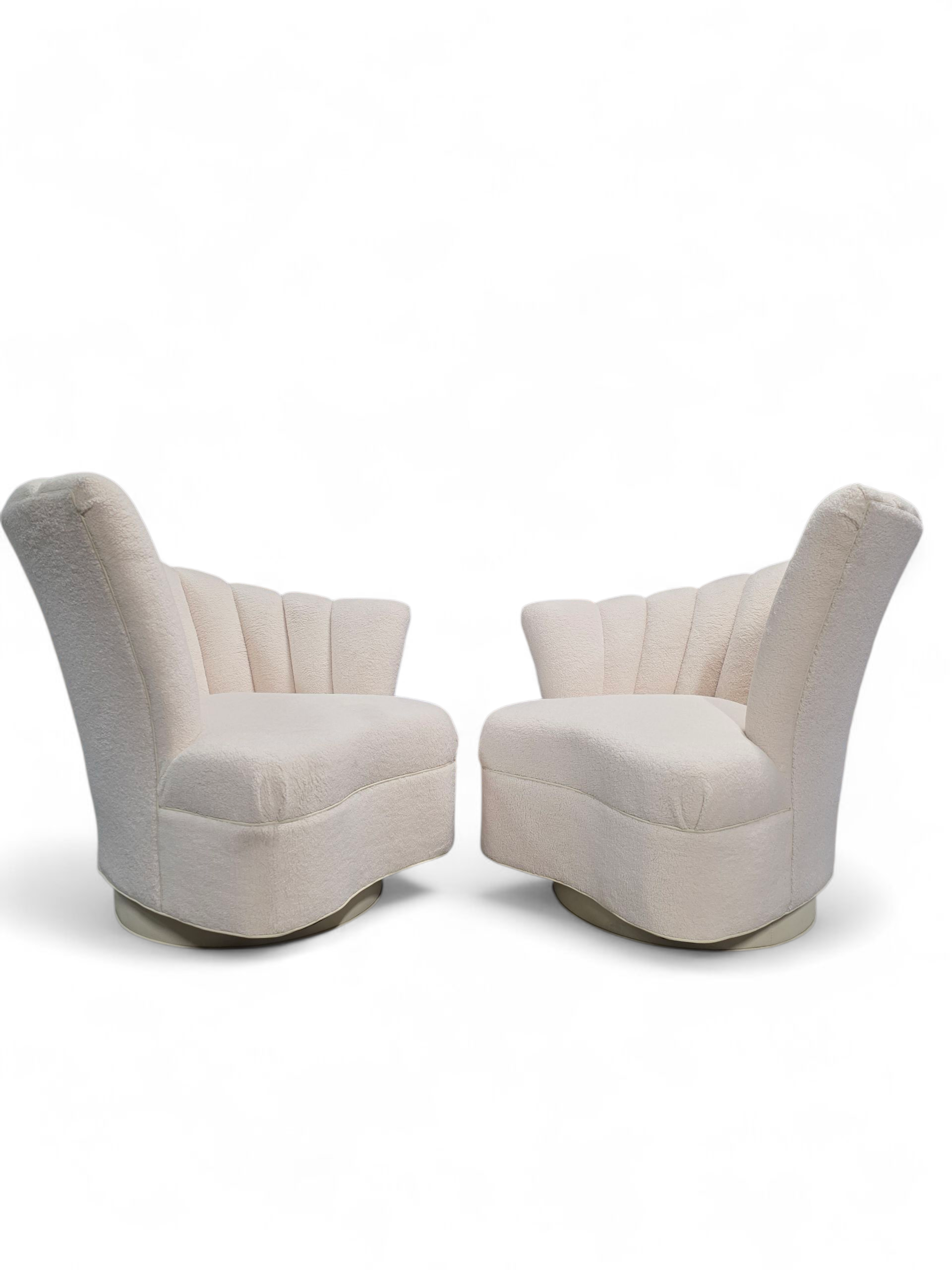 HOLD - Hollywood Regency Art Deco Style Asymmetrical Channel Back Chairs Newly Reupholstered in Boucle - Set of 2