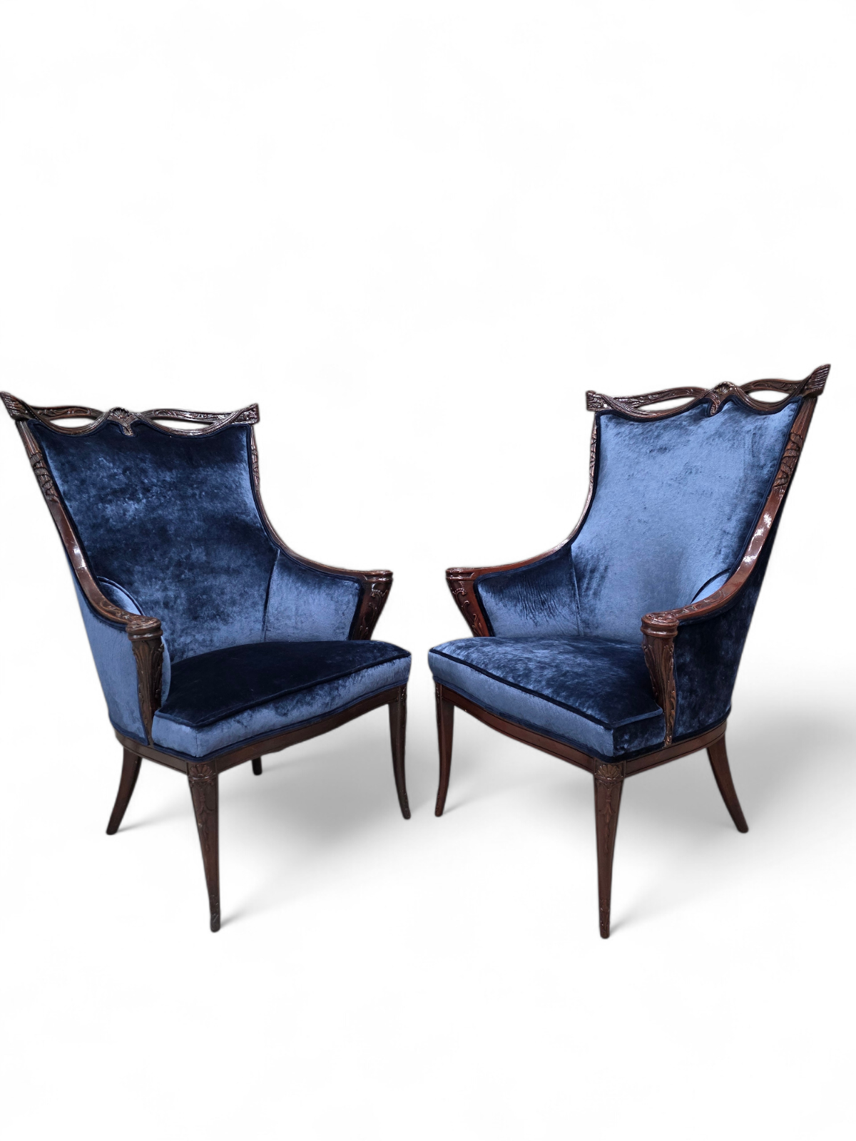 Vintage Regency Revival Style Wingback Chairs by Grosfeld House Newly Reupholstered – Pair
