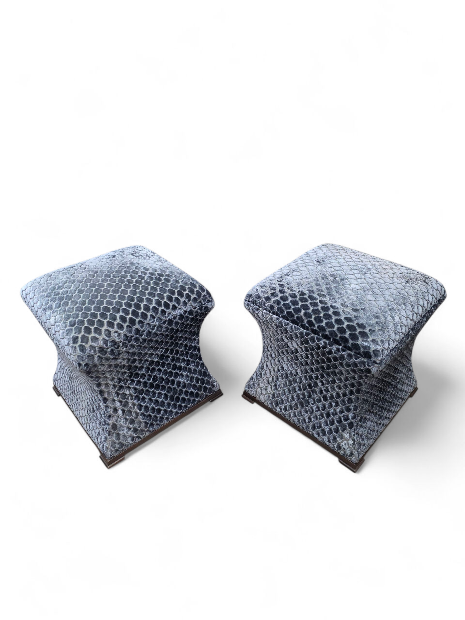 Custom Concave Ottomans Newly Reupholstered - Pair