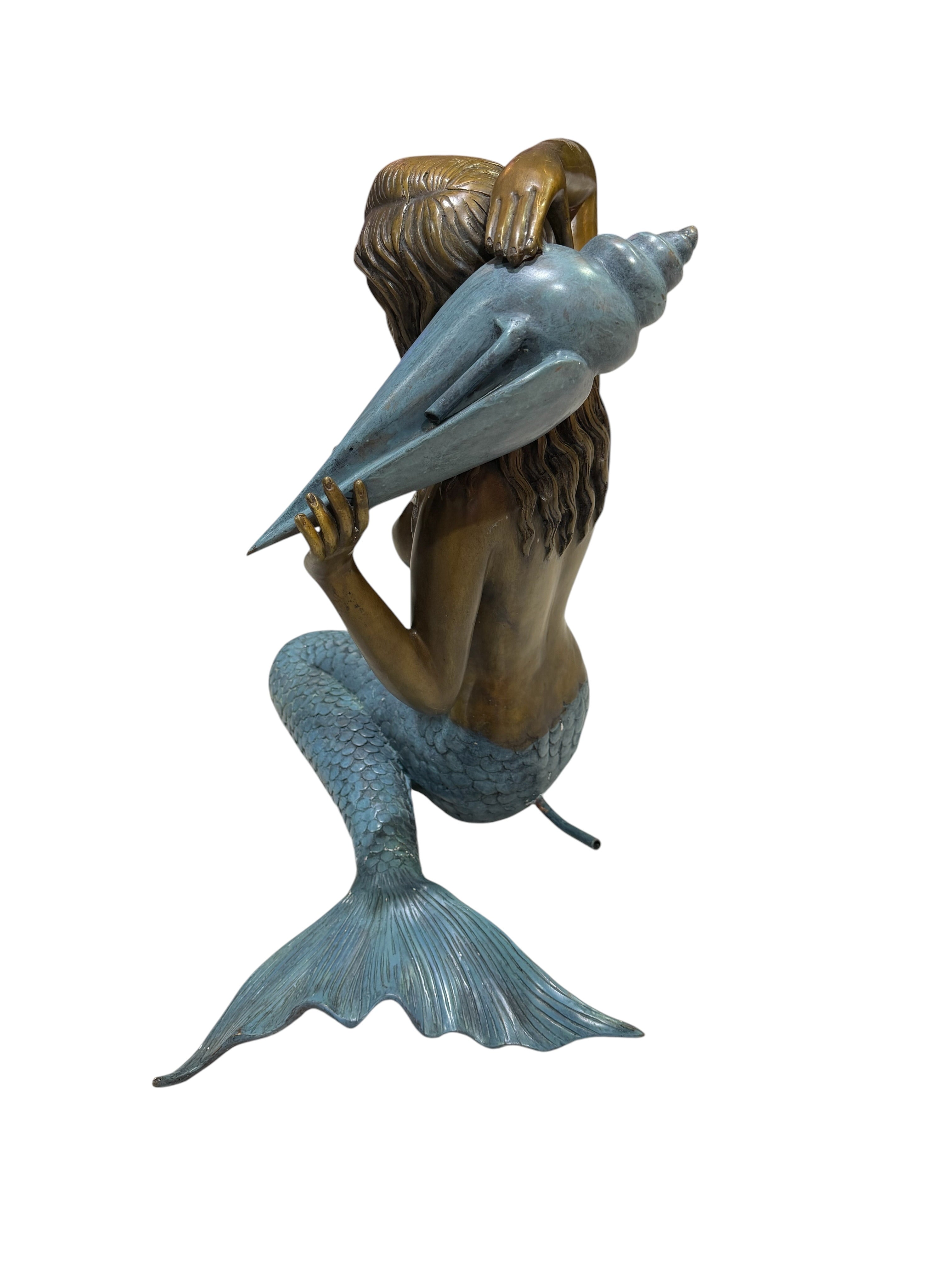 Bronze Mermaid Fountain Sculpture with Conch Shell
