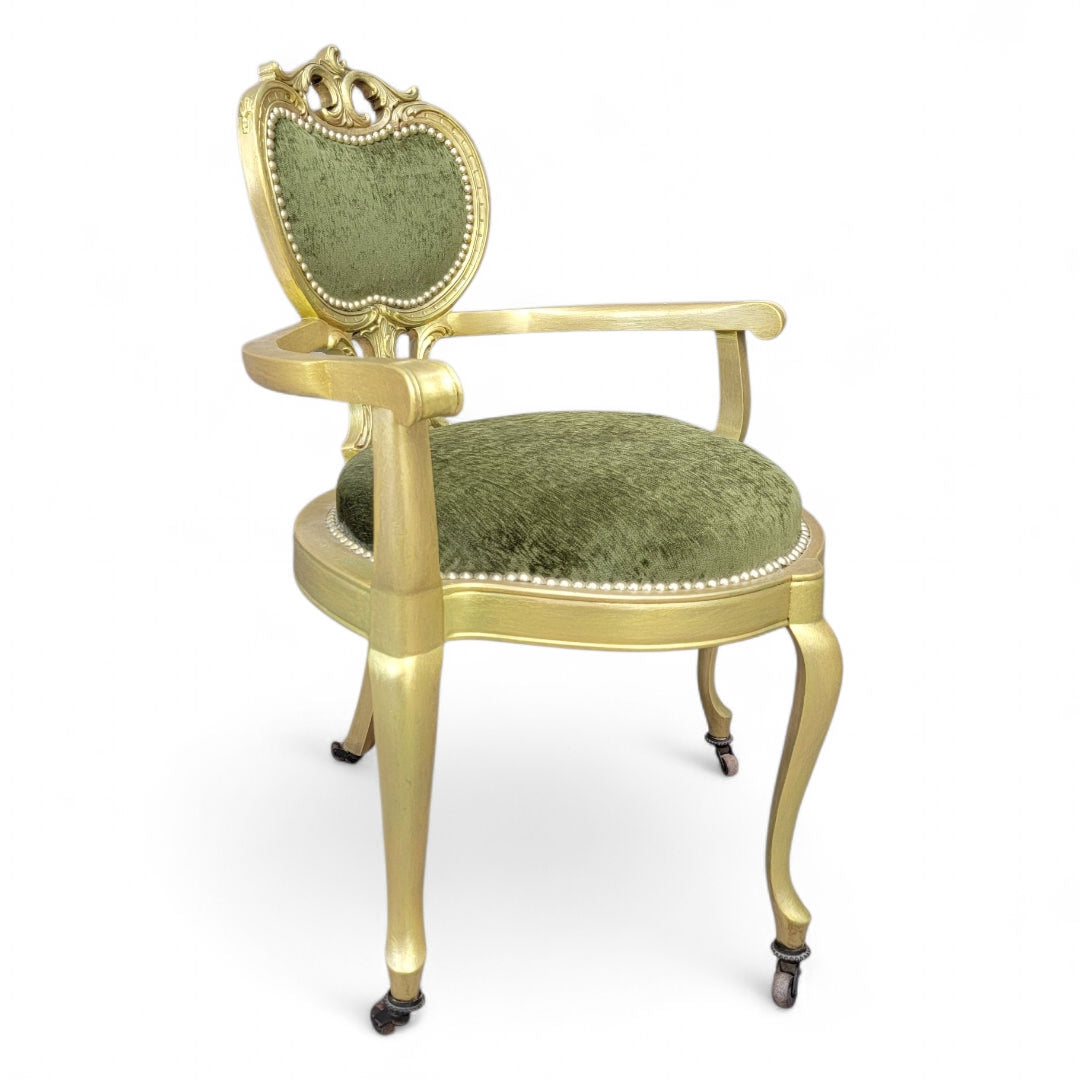 Vintage Victorian Ornate Gold Carved Corner Vanity Chair Newly Upholstered