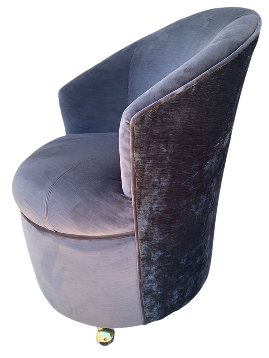 Mid Century Modern Sculptural Barrel Back Chairs Newly Upholstered in Velvet - Pair