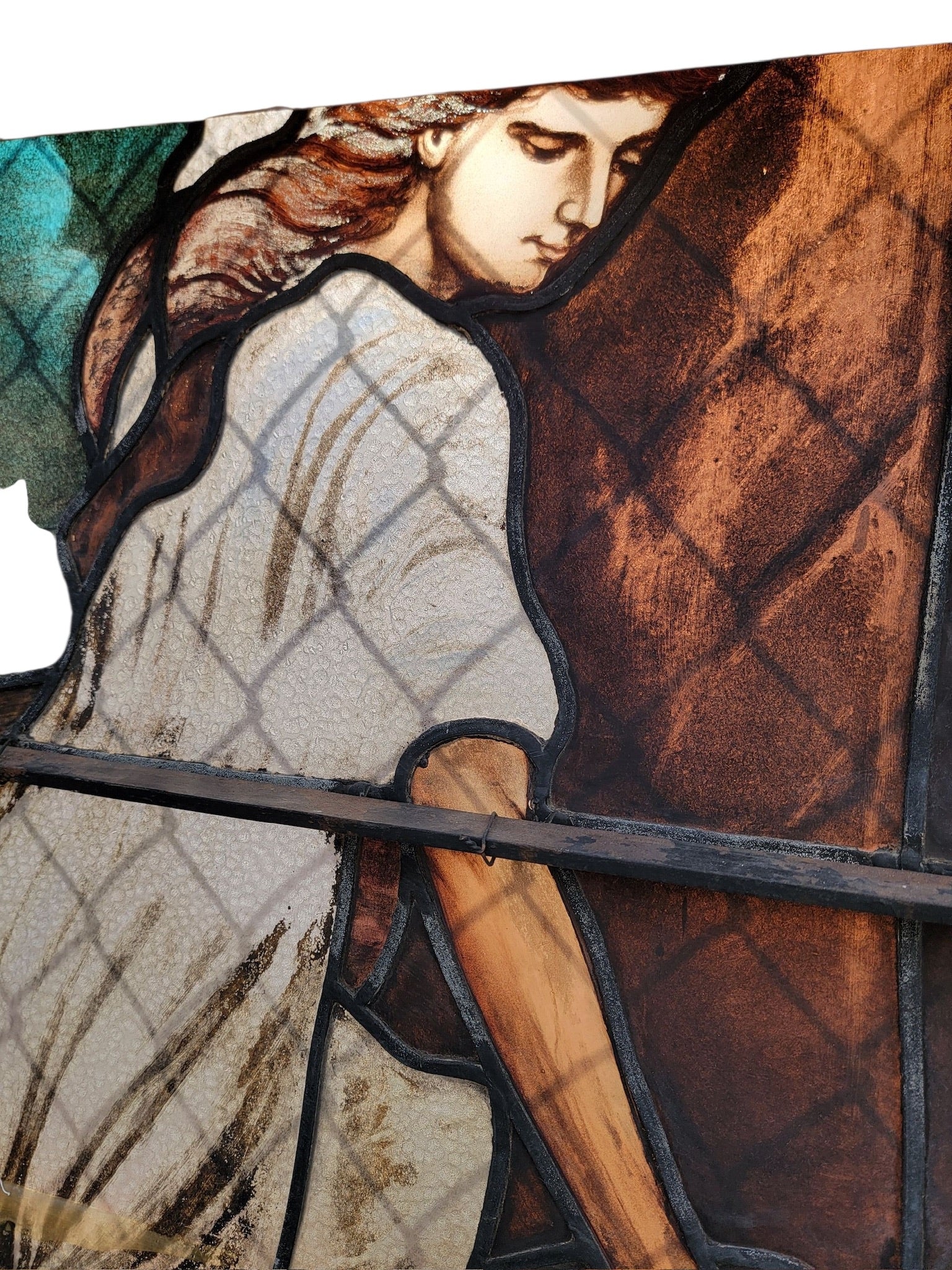 Antique Monumental Tiffany Style Salvaged “Heaven” Stained Glass Window