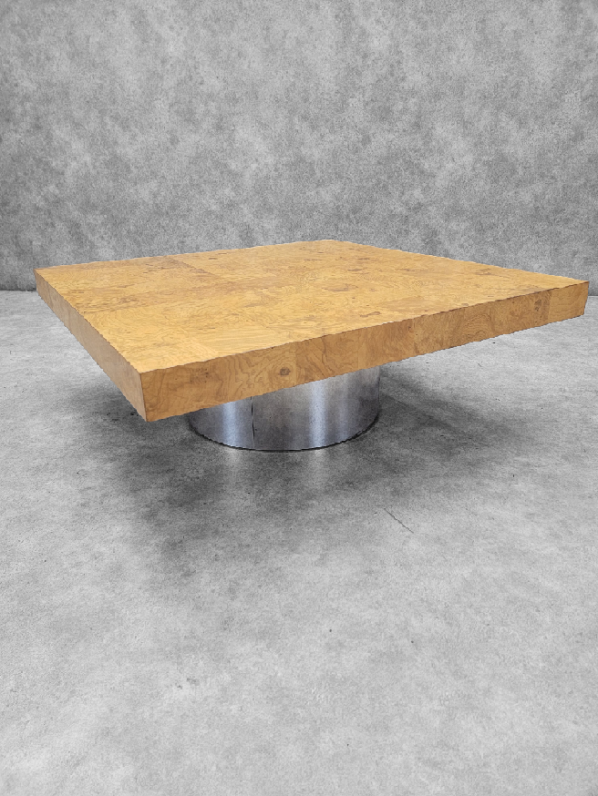 Mid Century Modern Milo Baughman Style Burlwood Coffee Table by Pace