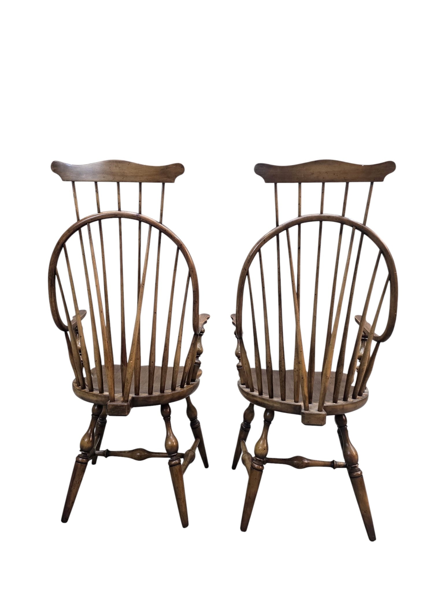 Antique Windsor Bow back Spindle Armchairs - Pair