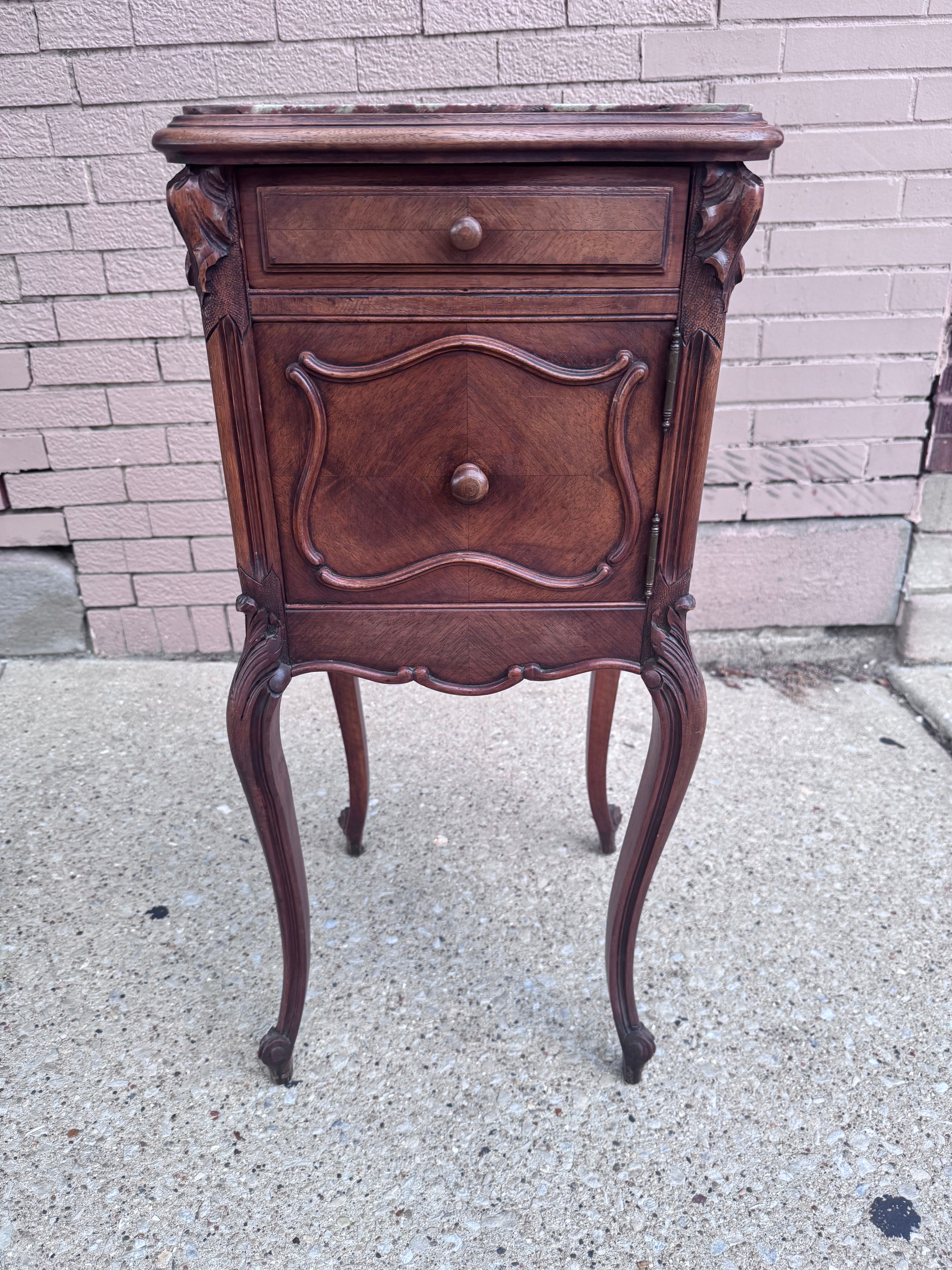 Antique French Louis XV Style Marble Top Smoking Accent Storage Table