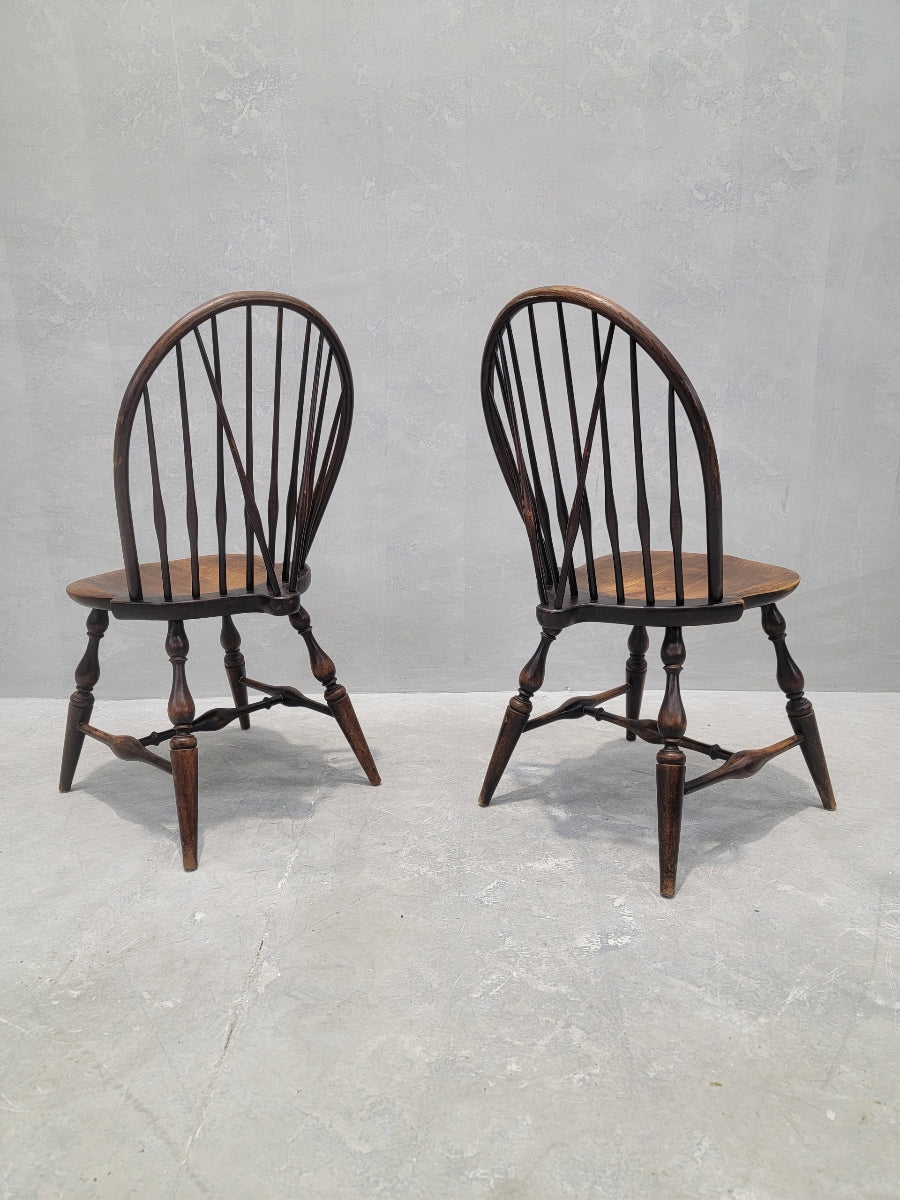 Antique English Country Walnut Spindle-Back Windsor Chairs - Pair