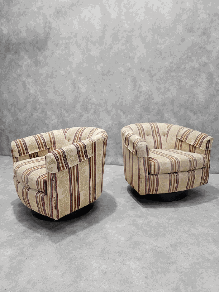 NEW - Mid-Century Milo Styled Ebony Wood Based Swivel Tub Chairs