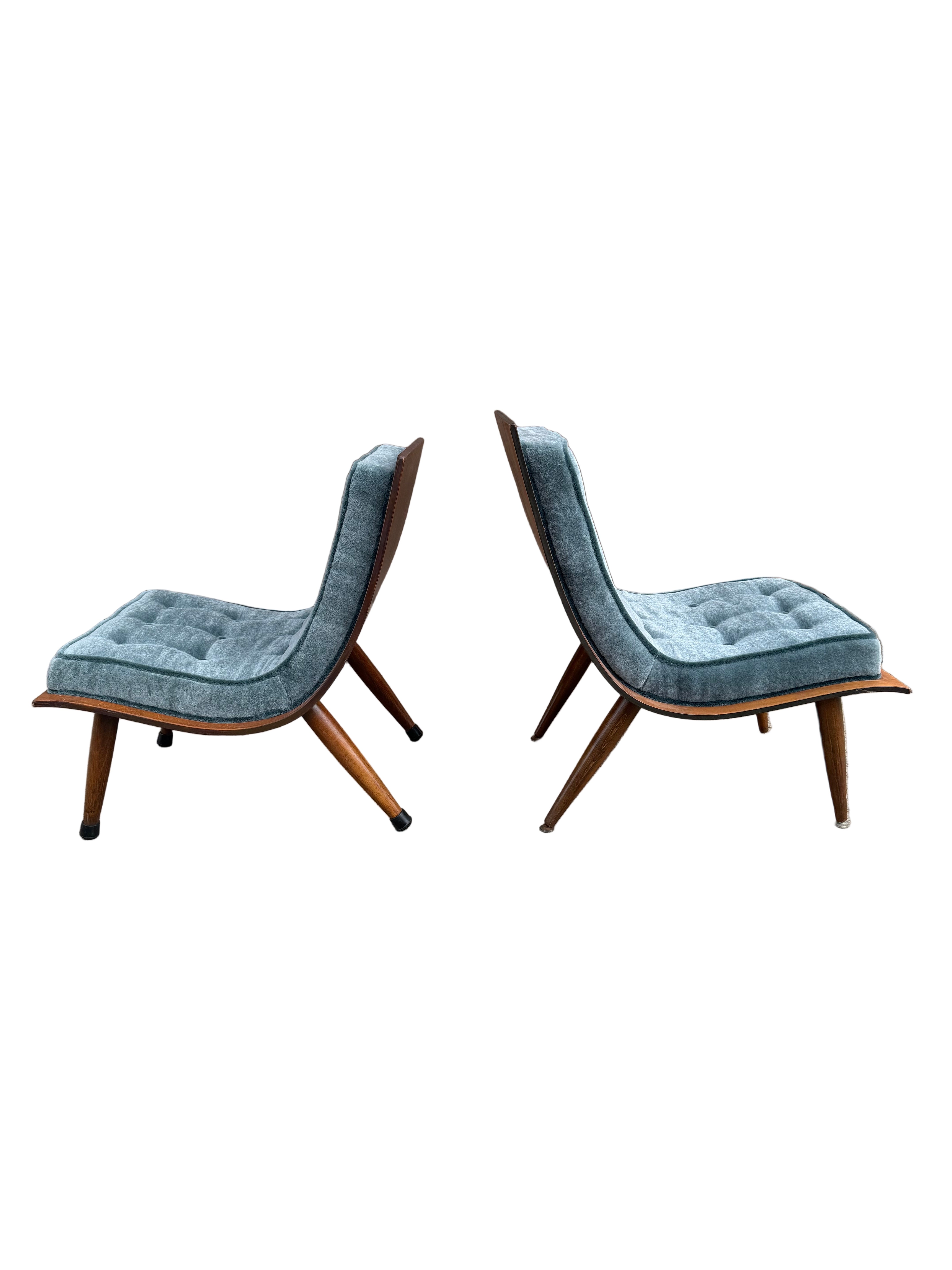 Mid Century Modern Bentwood Scoop Chairs by Carter Brothers Newly Reupholstered Mohair - Set of 2