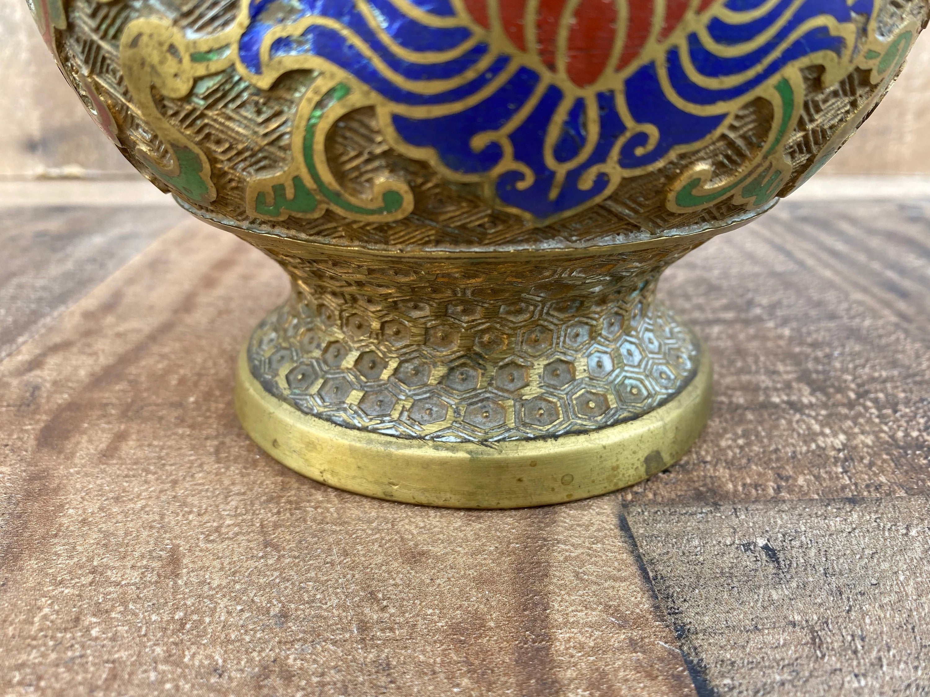 Antique Japanese Bronze Cloisonné/Champleve Vase Urn