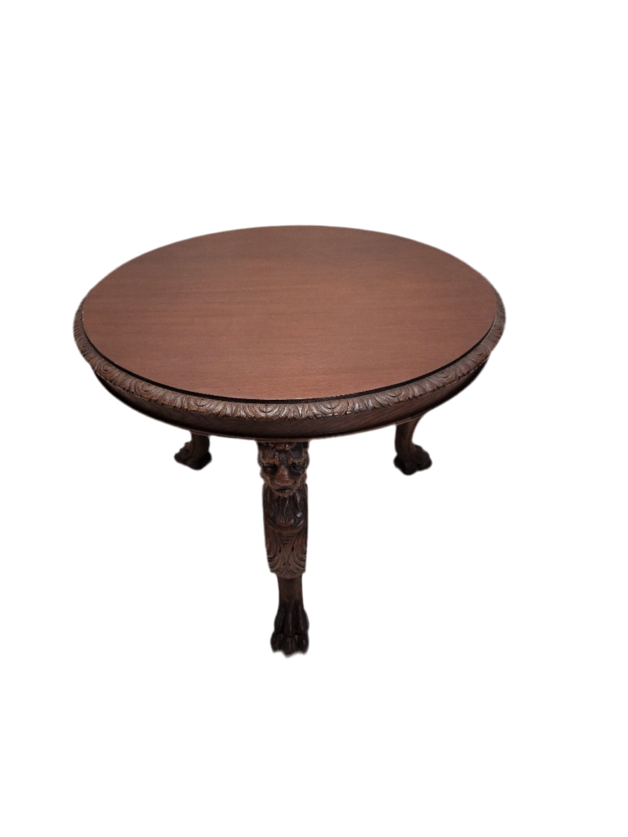 Antique French Figural Carved Ornate Oak Center Accent Entryway Table