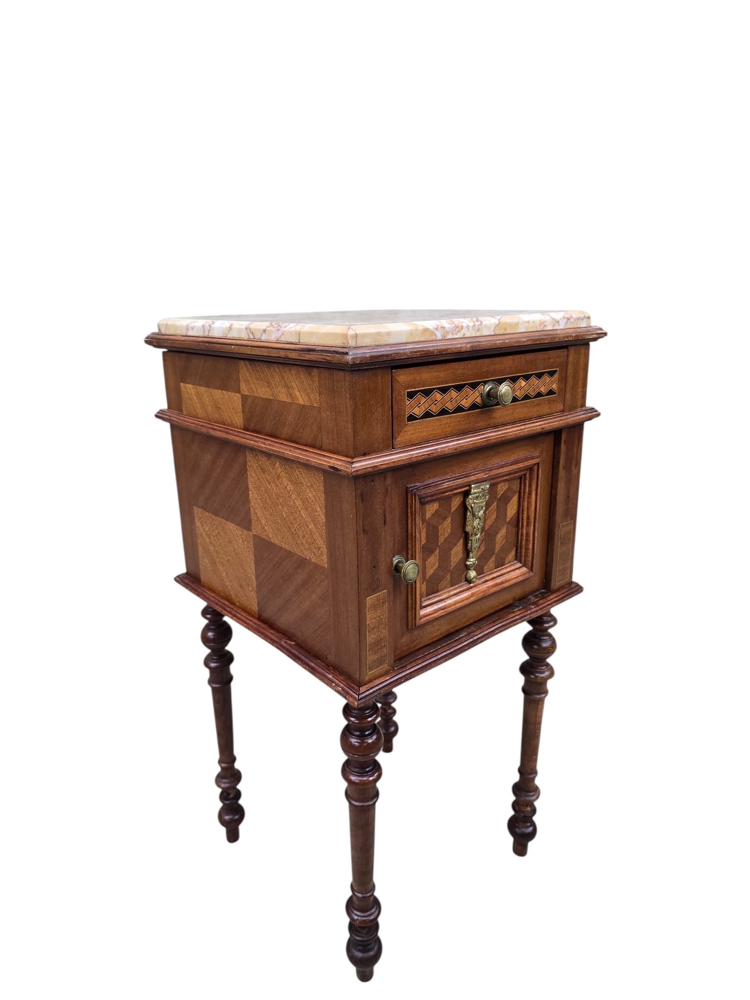 Antique French Carved Ornate Marble Top Smoking Storage Table