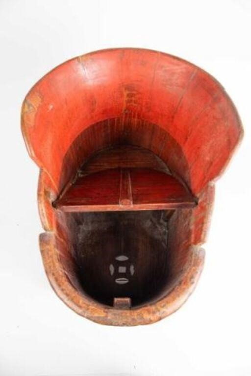 Antique Chinese Qing Dynasty Red Lacquer Child’s Wagon / Wash Tub