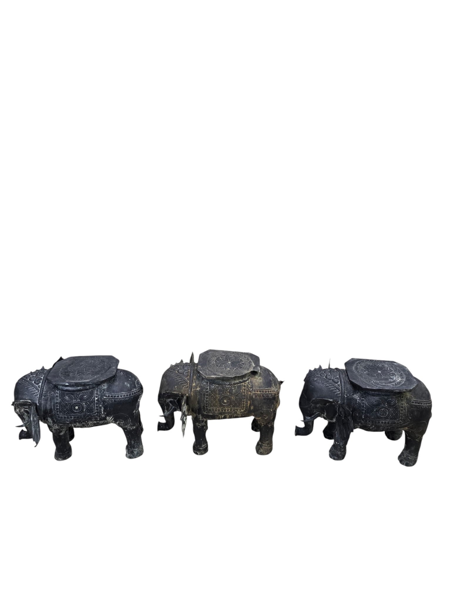 Antique Balinese Hammered Bronze Saddled Elephant Side Table