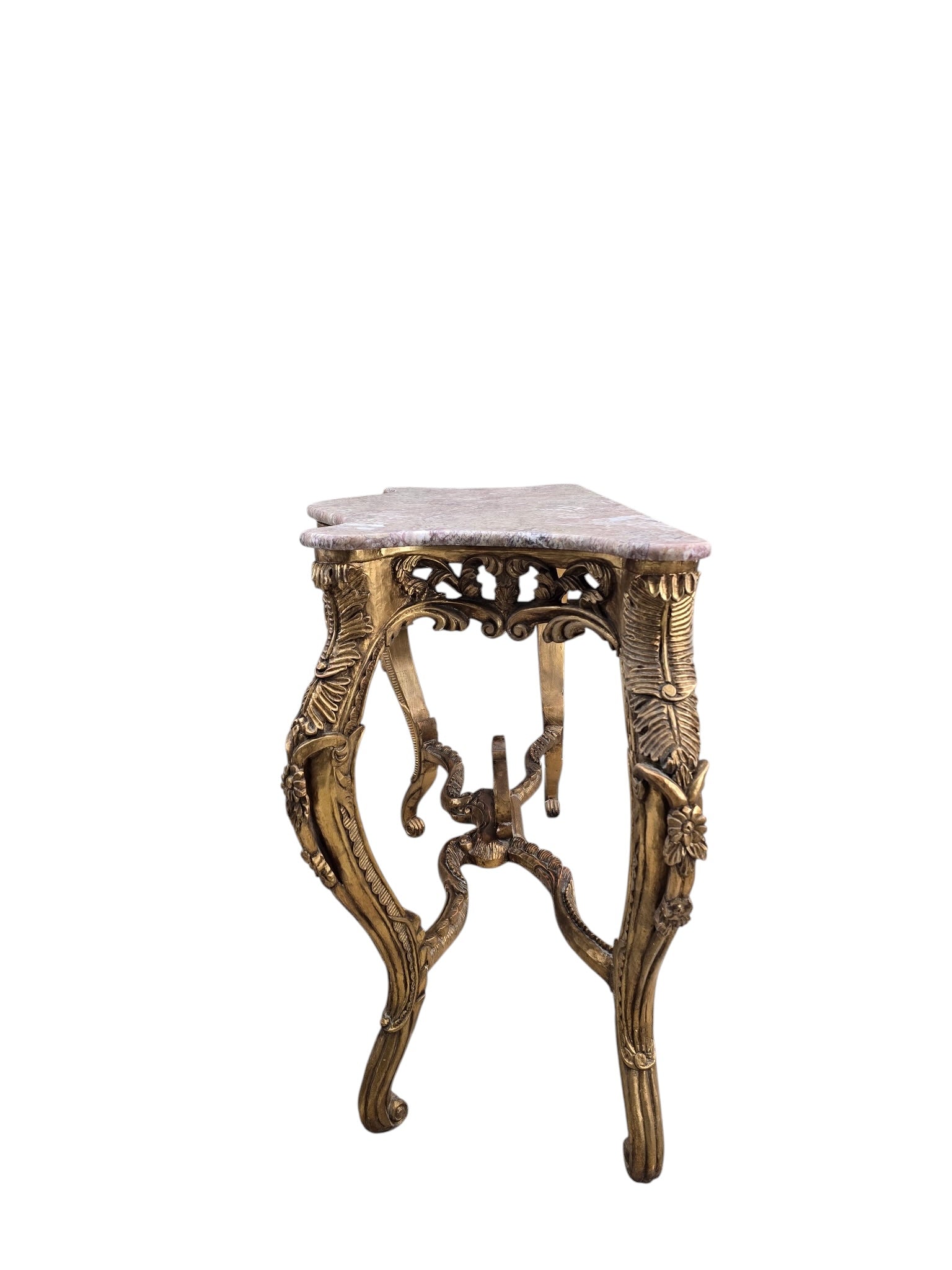Antique Louis XV Style Carved Console Table with Pink Marble Top