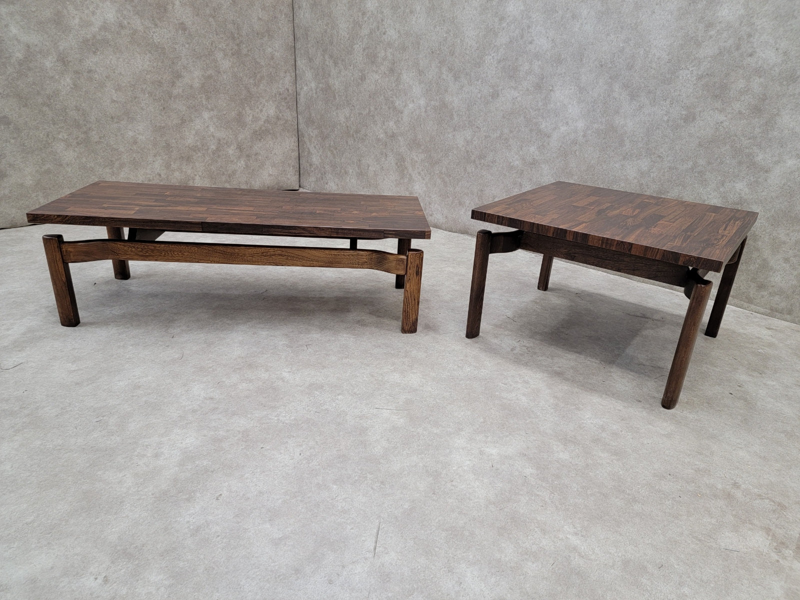 Mid Century Modern Jens Risom Style Floating Formula Side Table with Coffee Table - Set of 2