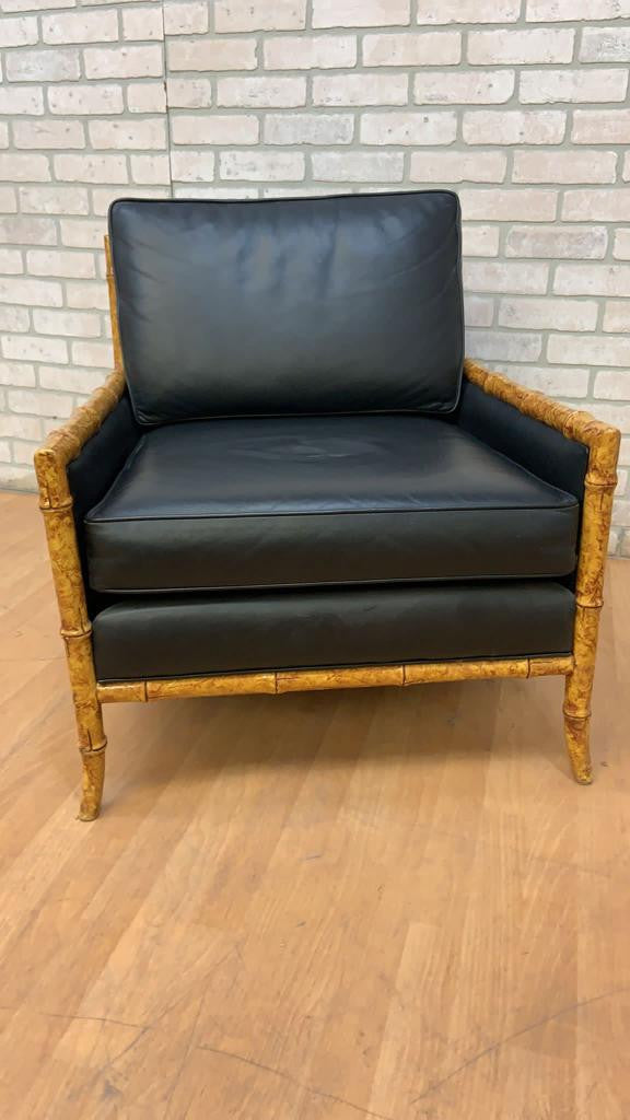 Vintage Interior Crafts Cane and Black Leather Club Lounge Chair