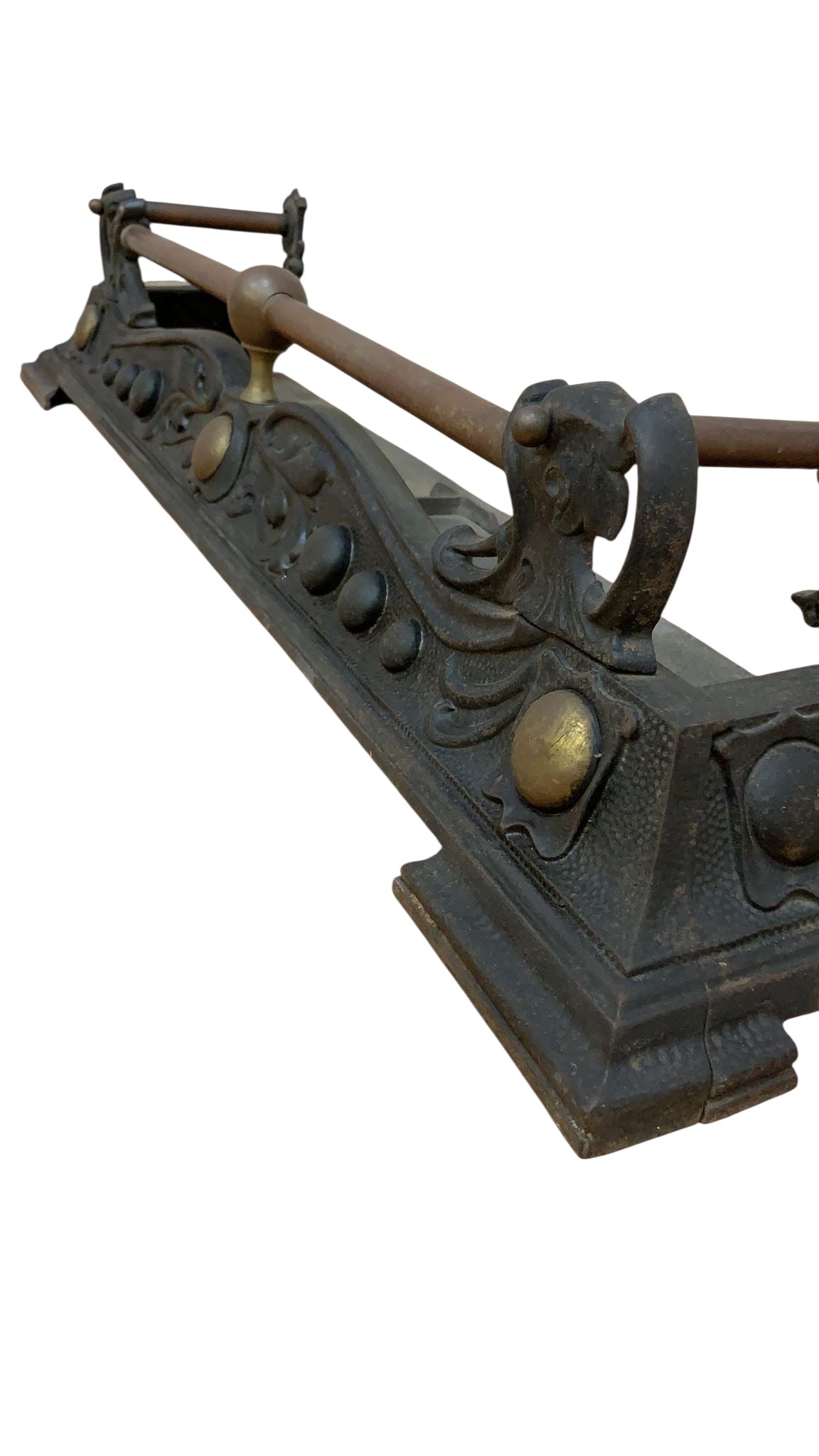 Victorian Art Nouveau Style Cast Iron and Brass Fire Fender