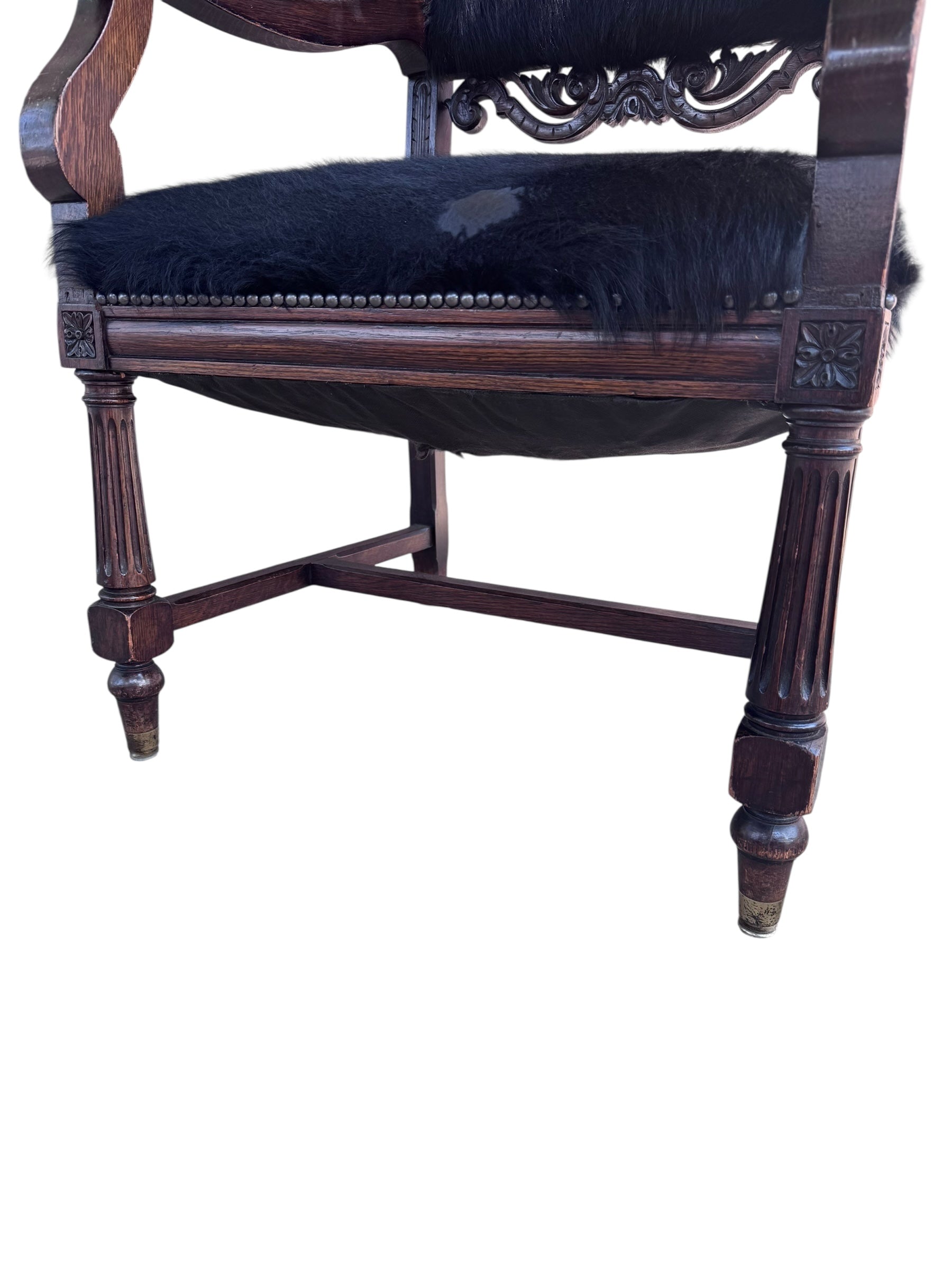 Antique French Carved Hall Chair With Lion Head Arms