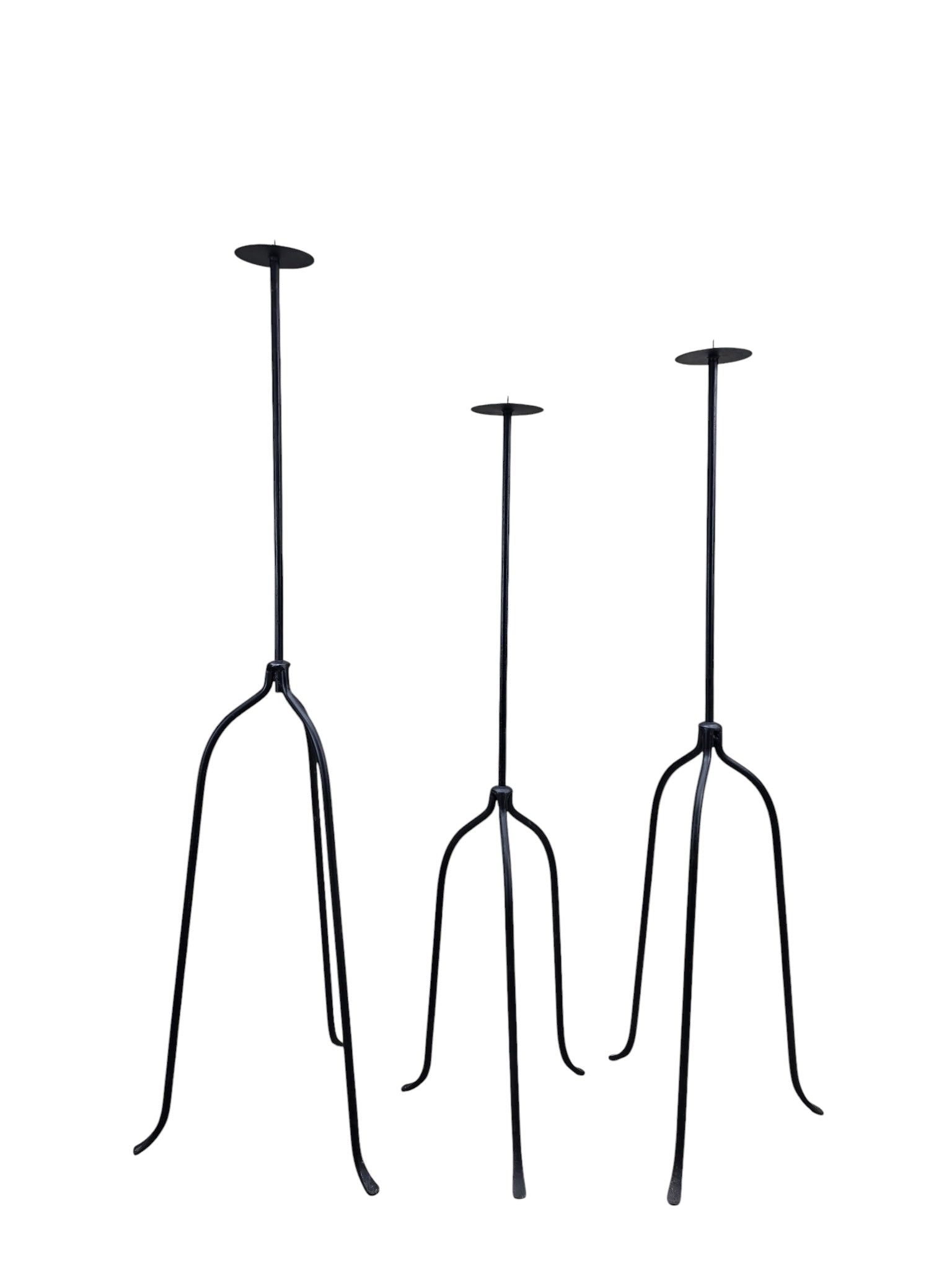 Vintage Black Iron Nail-Top Candle Stands – Set of 3