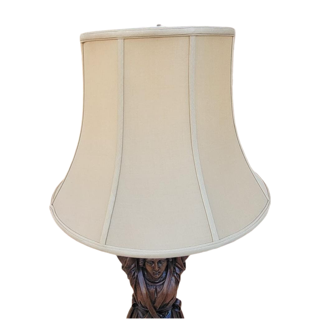 Antique Carved Walnut Figural Lamp with Shade