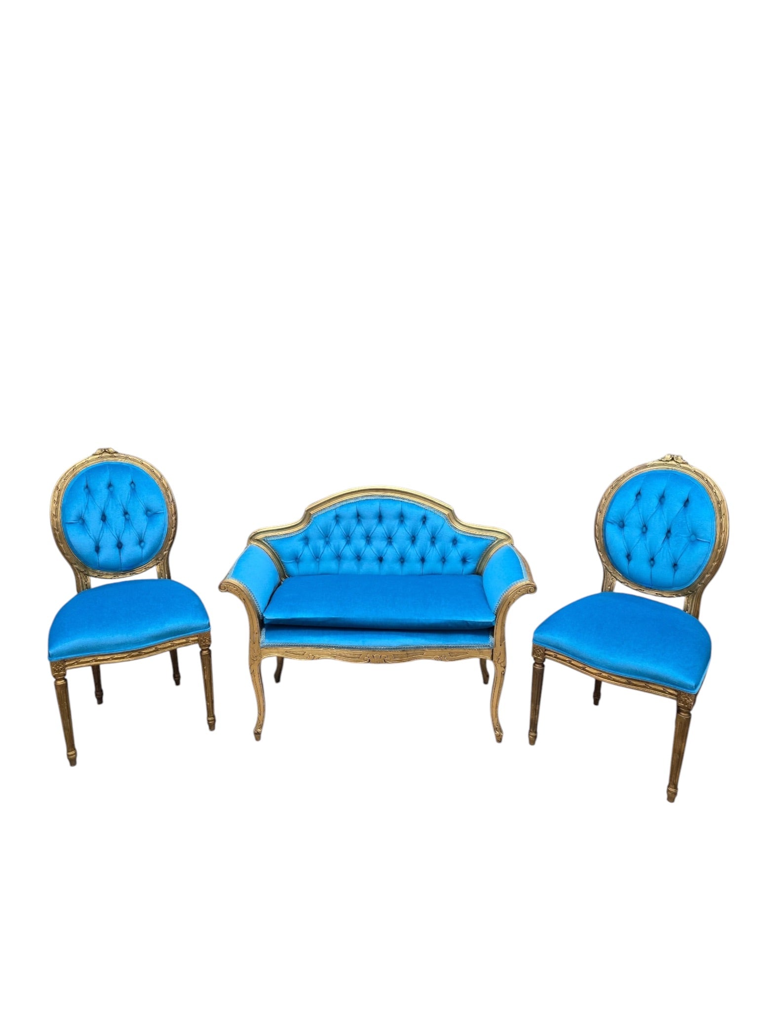 Antique French Tufted Petite Bench Newly Reupholstered