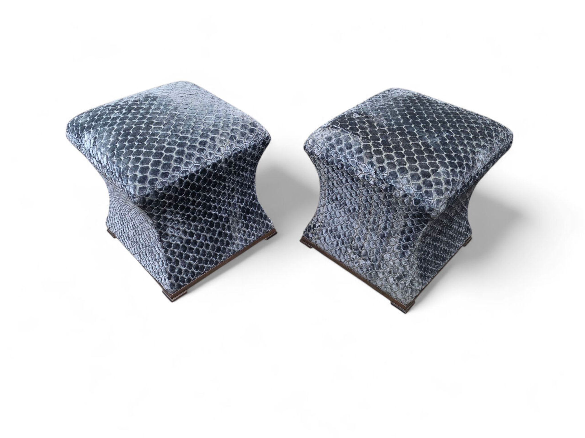 Custom Concave Ottomans Newly Reupholstered - Pair