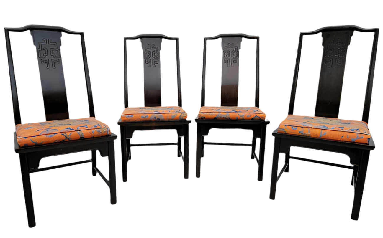Hollywood Regency Chinoiserie Chin Hua Ebonized Dining Set by Century Furniture