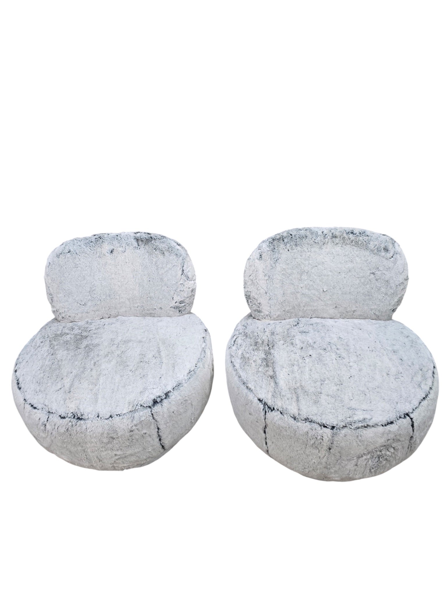 Postmodern Steve Chase Style Swivel Pouf Lounge Chairs and Ottoman Newly Reupholstered