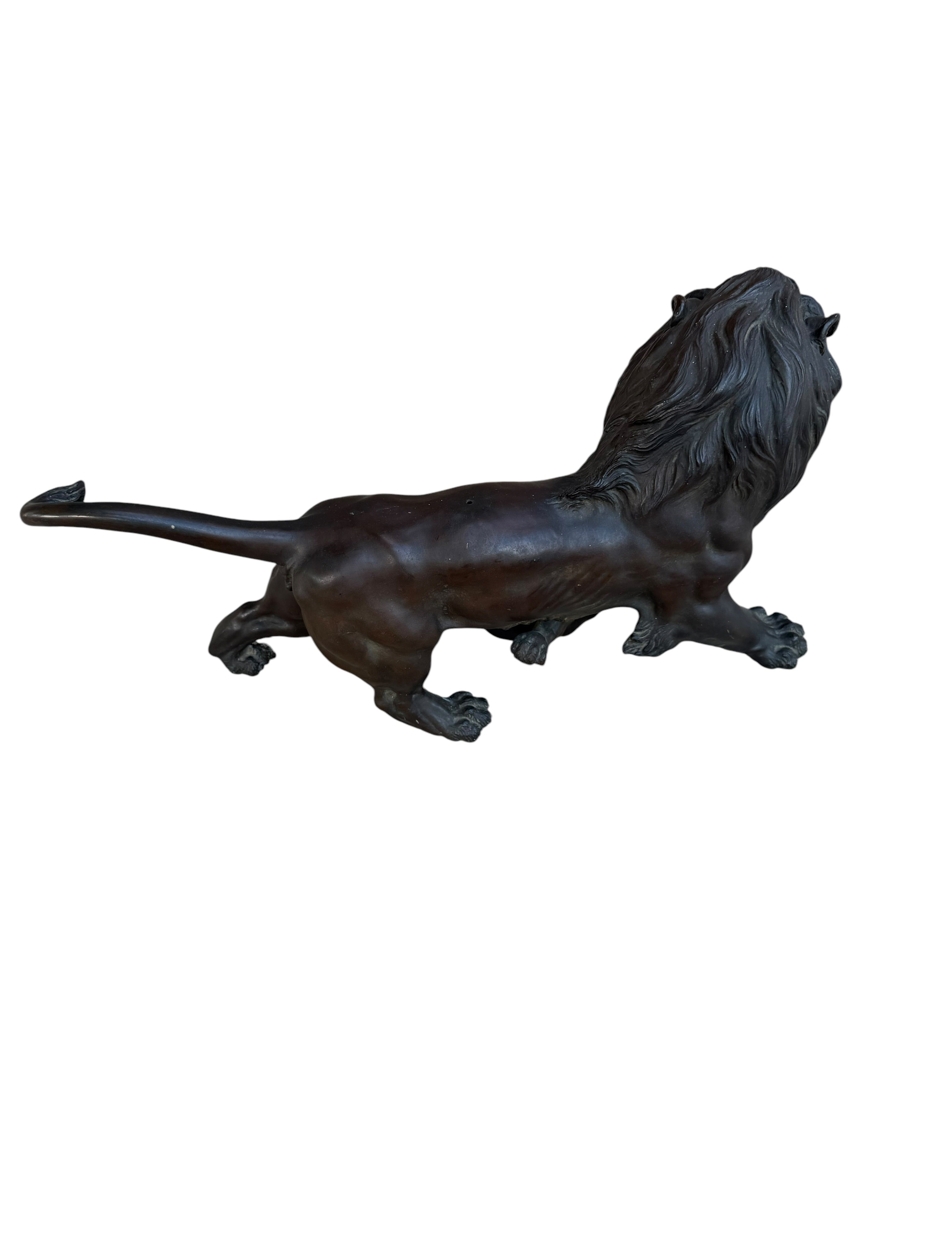 Antique Patinated Bronze Lion and Tiger Animalier Sculpture