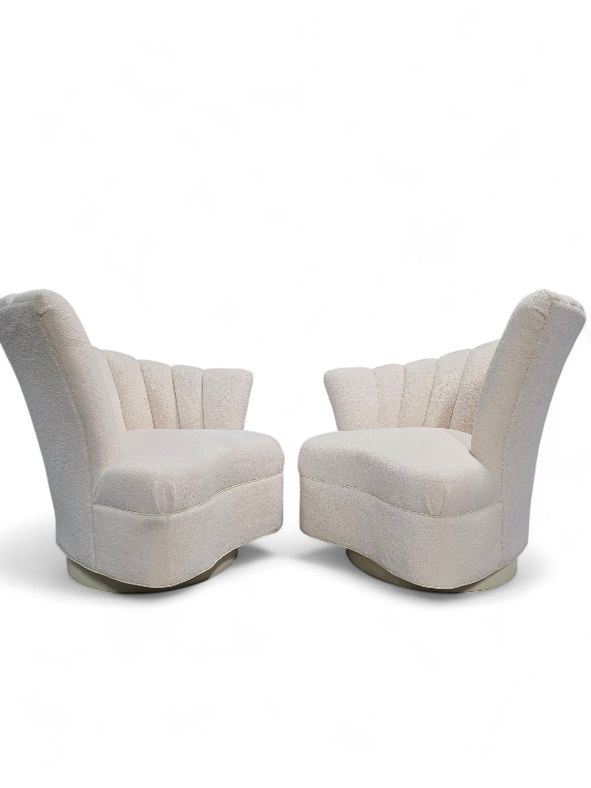 HOLD - Hollywood Regency Art Deco Style Asymmetrical Channel Back Chairs Newly Reupholstered in Boucle - Set of 2