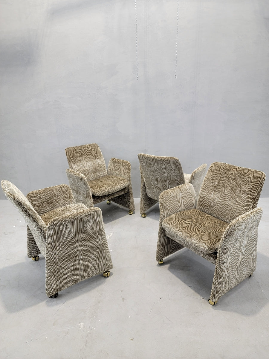 Vintage Postmodern Tilting Club Chairs By Chromcraft Newly Upholstered in Chenille