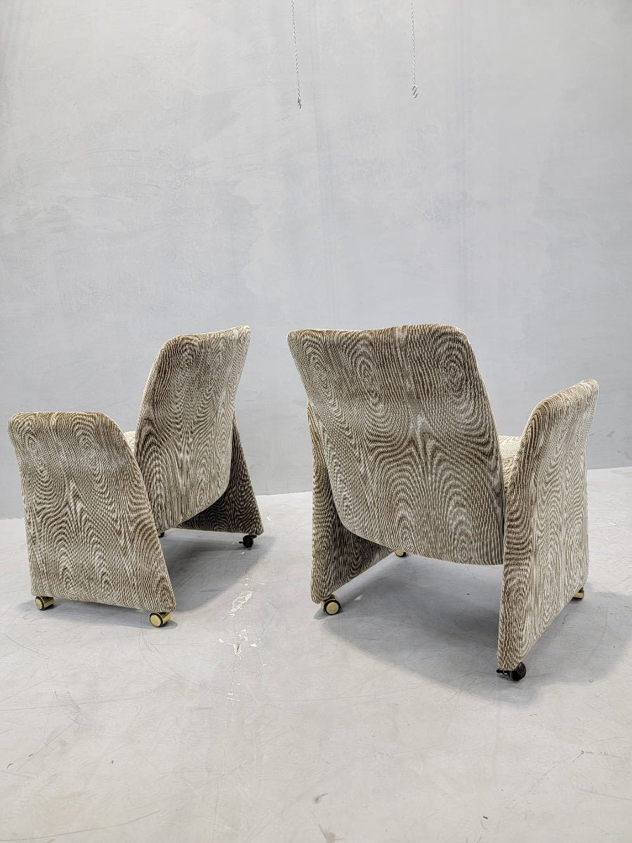 Vintage Postmodern Tilting Club Chairs By Chromcraft Newly Upholstered in Chenille