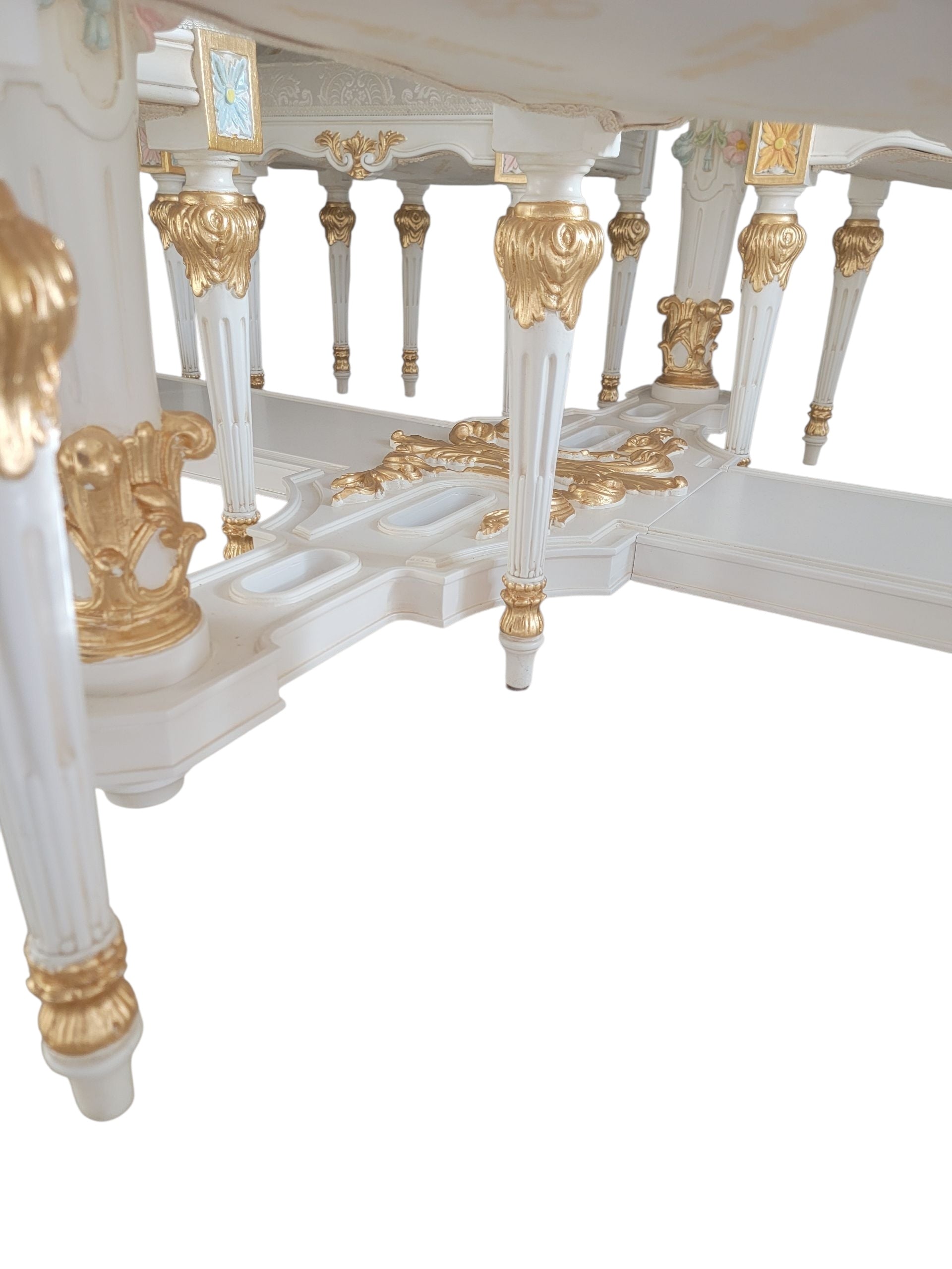 Vintage Monumental 20 Seat Venetian Rococo Gilded Hand Painted Capodimonte Style Dining Set