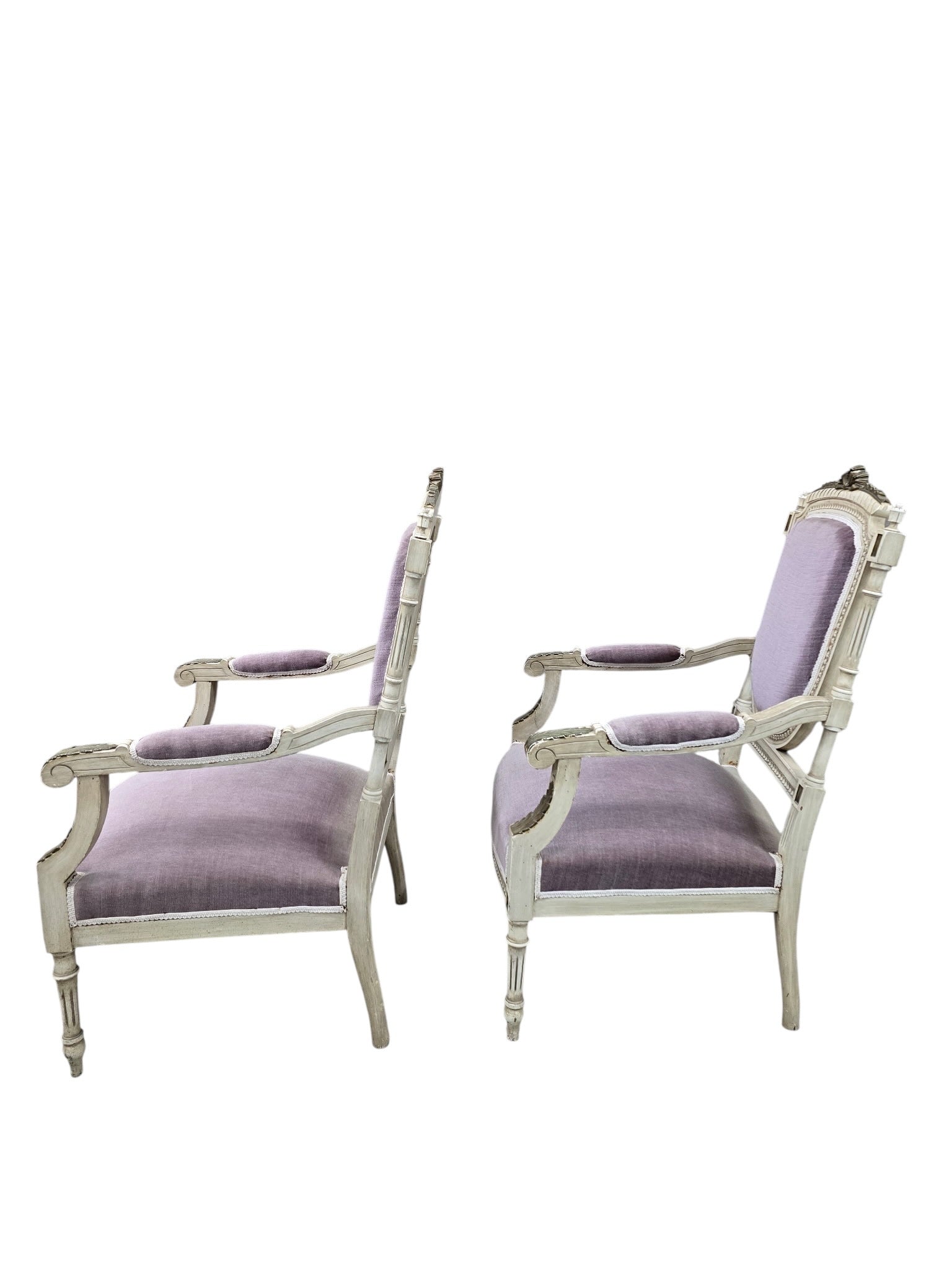 Antique Victorian Carved Ornate Chairs Newly Reupholstered - Pair