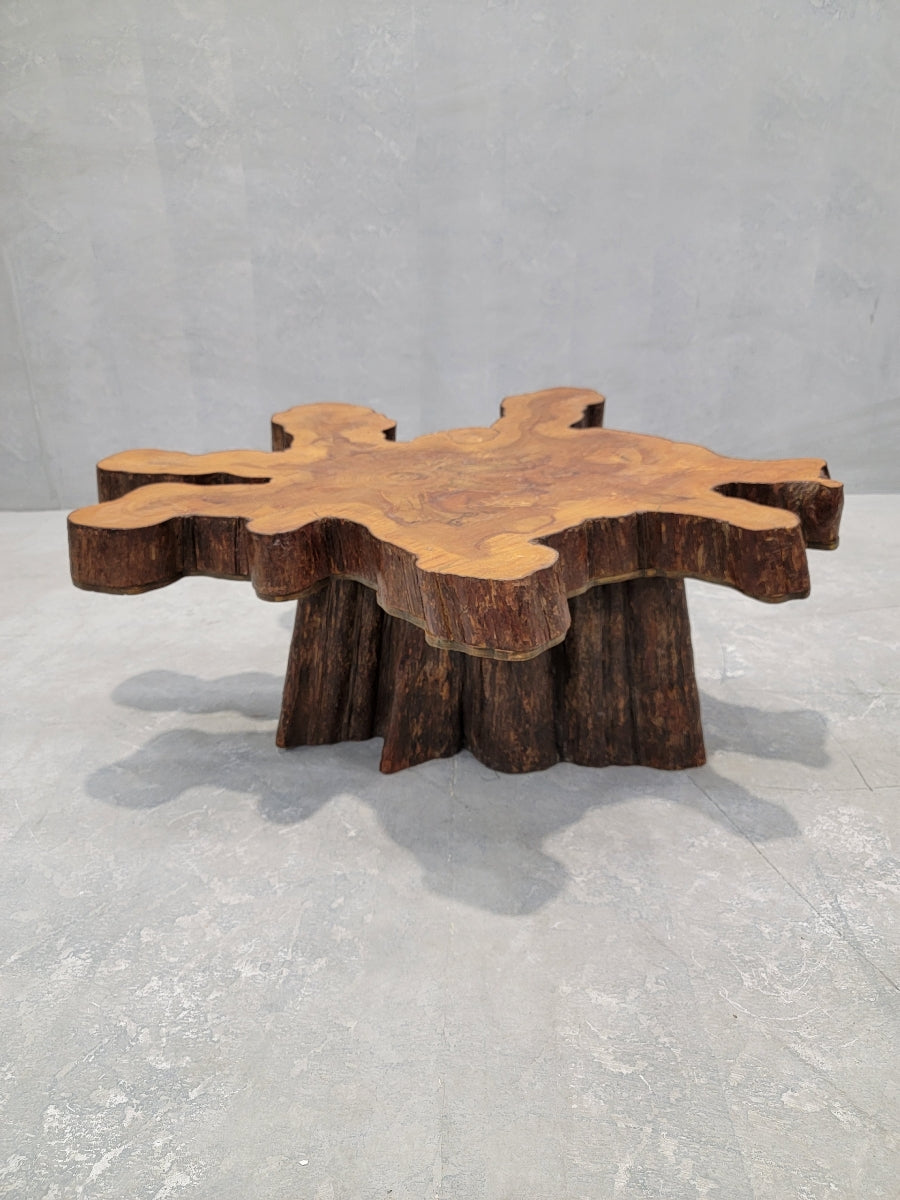 Vintage Single Slab Live Edge Natural Free-Form Tree Cut Coffee Table