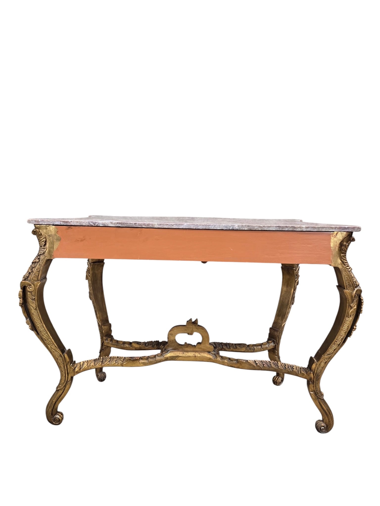 Antique Louis XV Style Carved Console Table with Pink Marble Top
