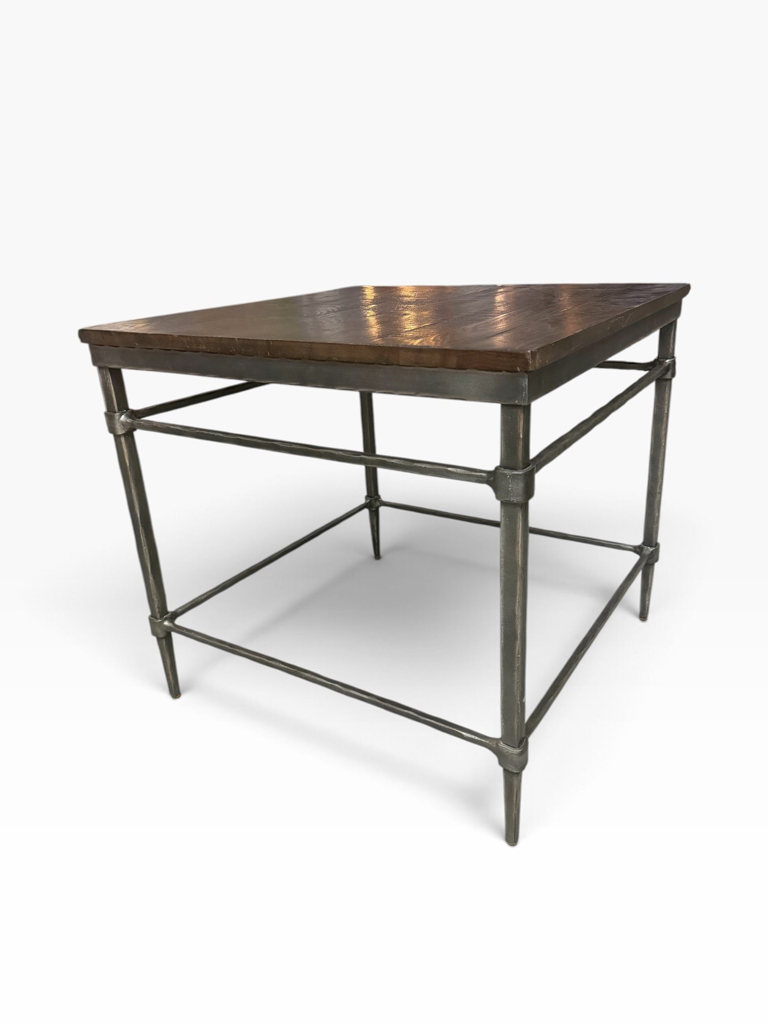 Rustic Industrial Ethan Allen Vida Reclaimed Wood and Hammered Iron Side Table