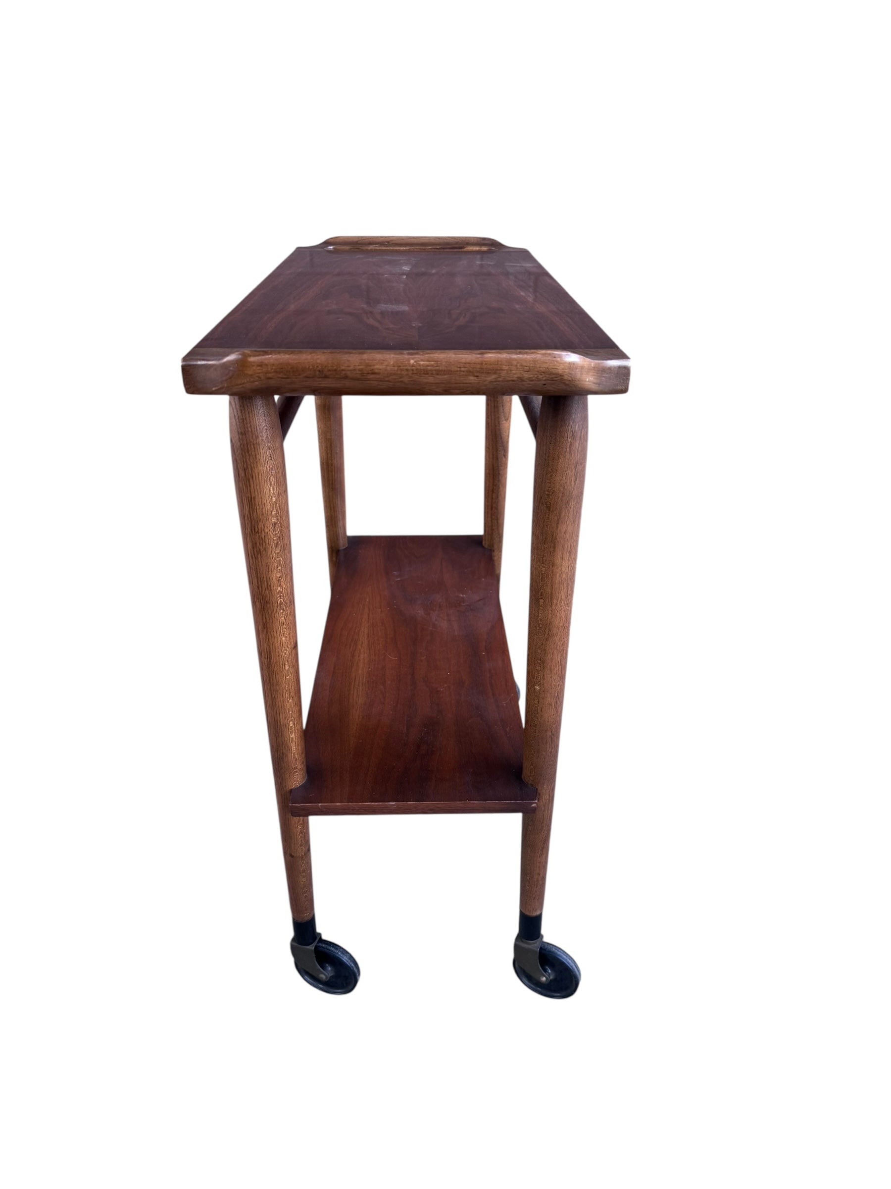 New - Mid Century Modern Lane 2 Tier Walnut Bar Cart