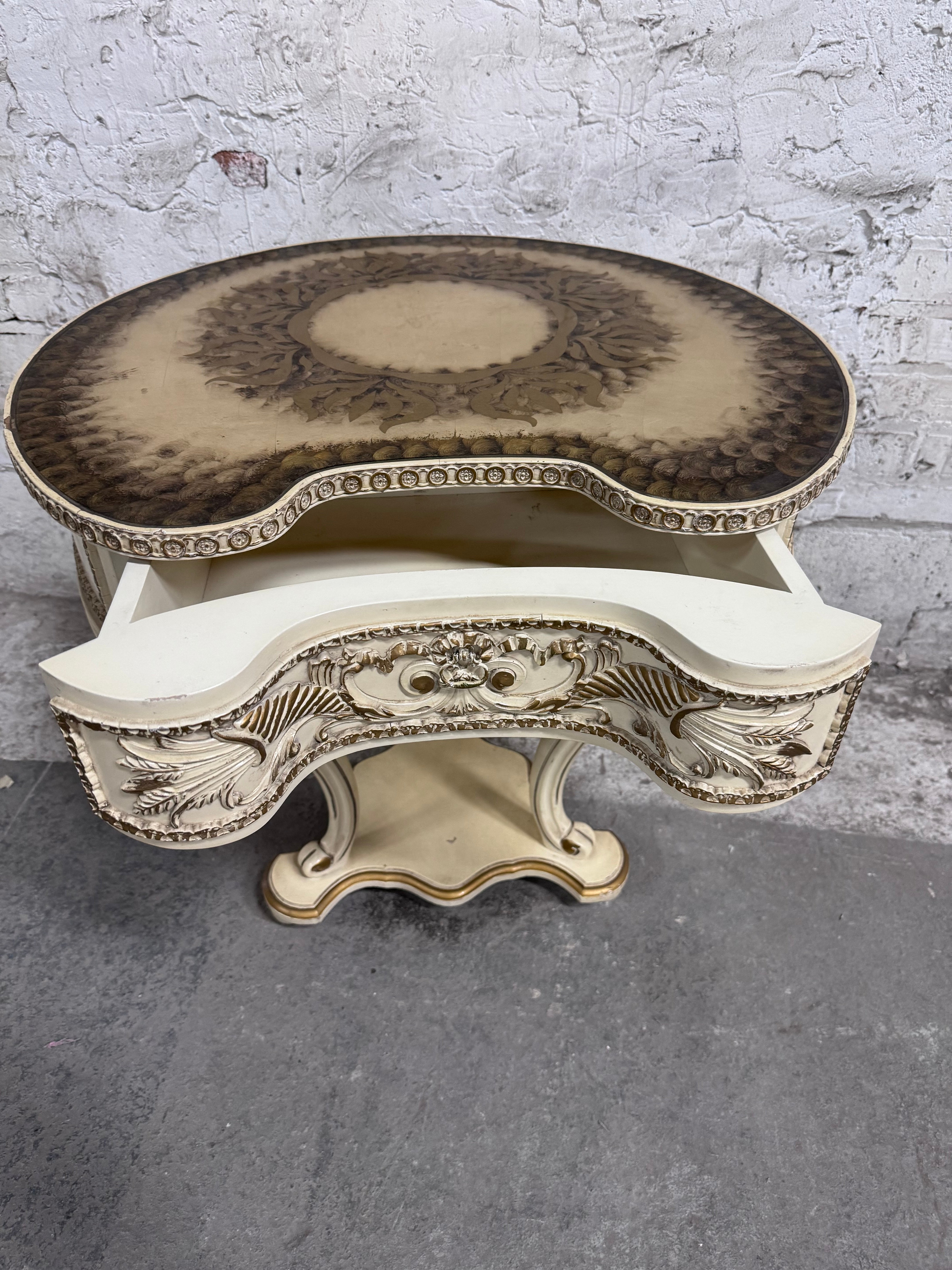 Antique Hand Stenciled with Metallic Oil Strokes Side Table